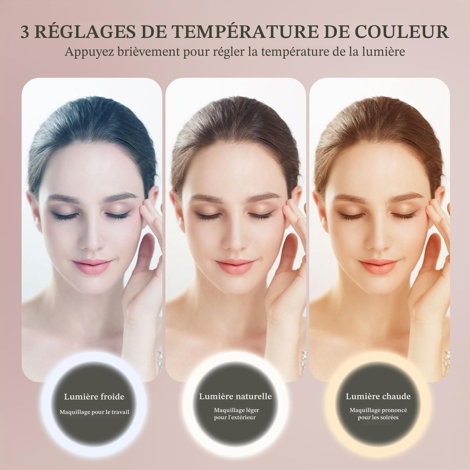 Behaesty Trousse de Maquillage de Voyage avec Miroir éclairé à Del, Trousse de Maquillage avec 3 réglages de Couleur, étui de Maquillage avec séparateurs réglables pour pinceaux de Maquillage pour