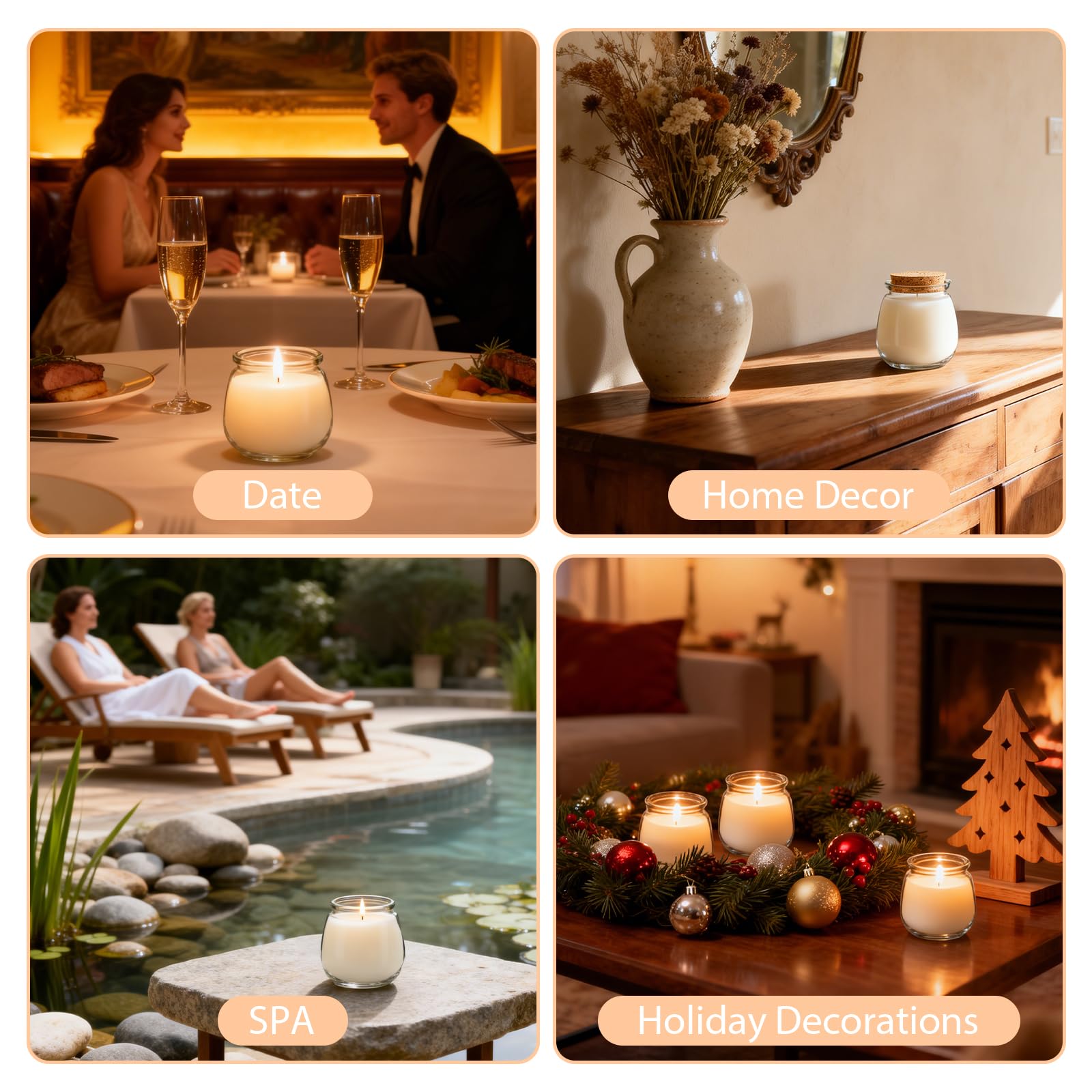 Candele profumate alla vaniglia, confezione da 24 candele in barattolo di vetro trasparente da 113,4 g, candele per aromaterapia in cera di soia naturale per la casa, decorazioni natalizie, set