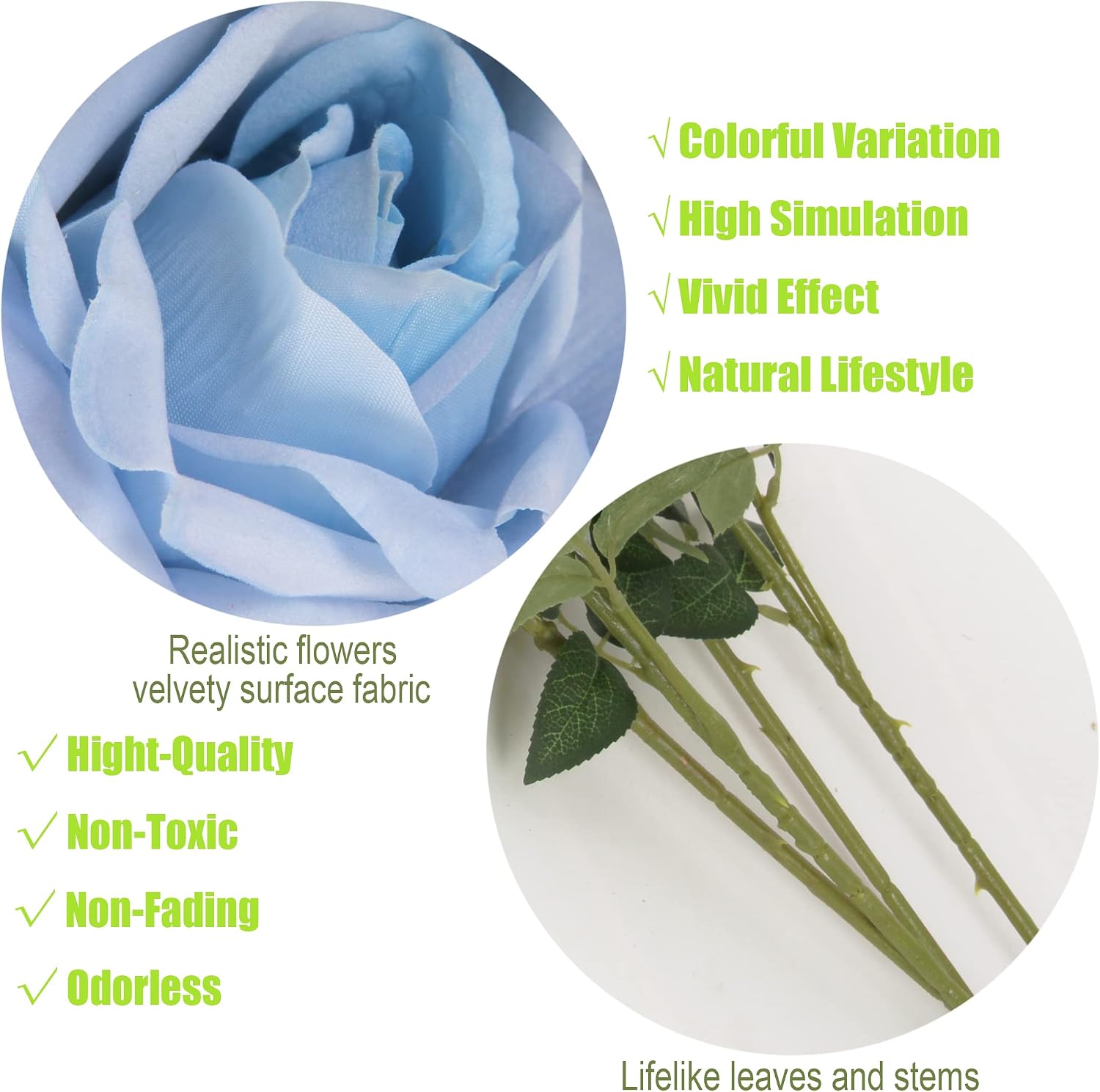 6pcs Artificial Rose Flowers,26 Inch Long Stem with 2 Velvet Faux Roses and 1 Rose Bud, Artfficial Flowers for Home Decor Centerpiece,DIY Bouquet Wreath Supply,Blue