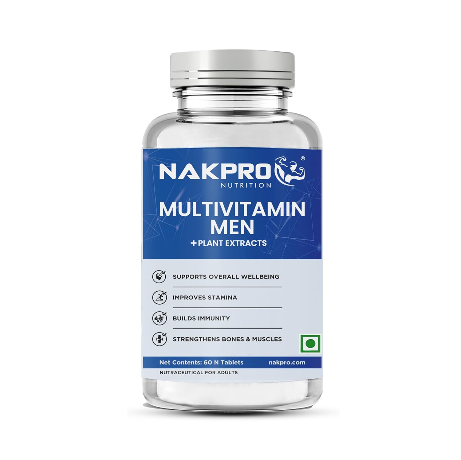NAKPRO Multivitamin Tablet for Men, 60 Veg Tablets | Multi Vitamins & Minerals with Calcium, Zinc, Magnesium | Enhances Energy, Stamina & Immunity