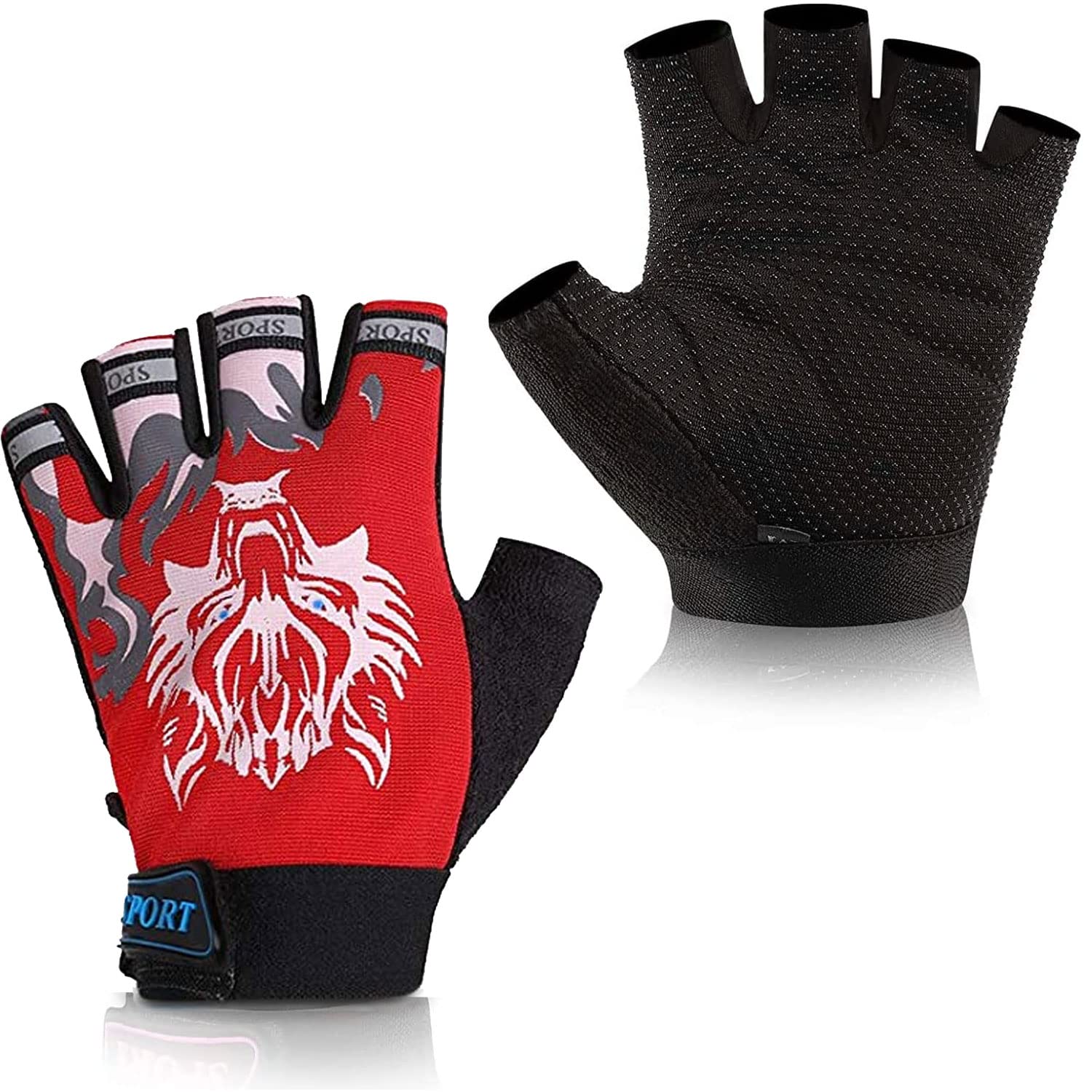 TERRIFIKids Fingerless Cycling Gloves Children Half Finger Sport Gloves Breathable Non-Slip Shock-Absorbing Child Riding Bike Gloves for Girl Boy Fishing Roller Skating Hunting Climbing