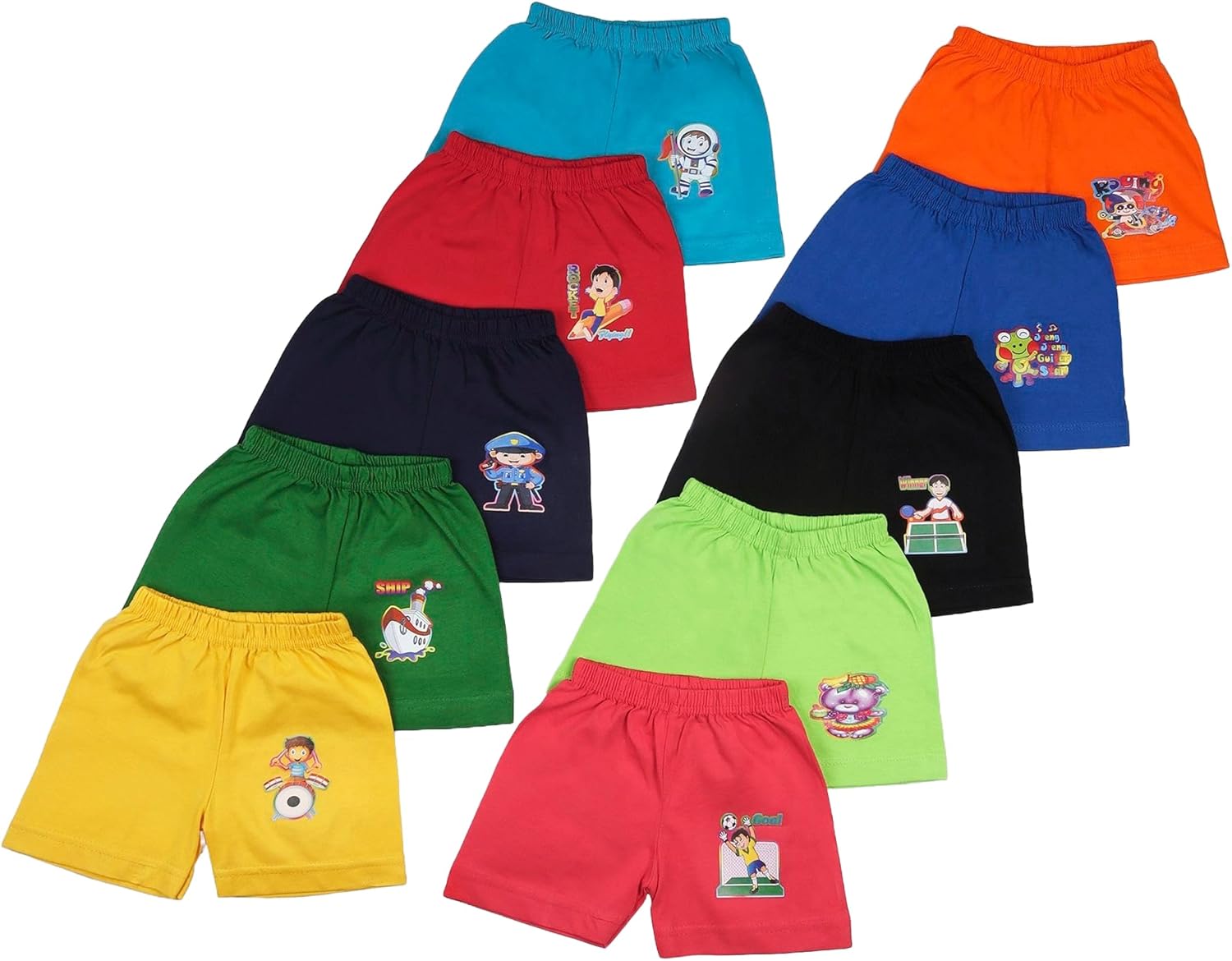 Baba & Baby Cotton Printed Multicolor Shorts for Boys and Girls Pack of-10