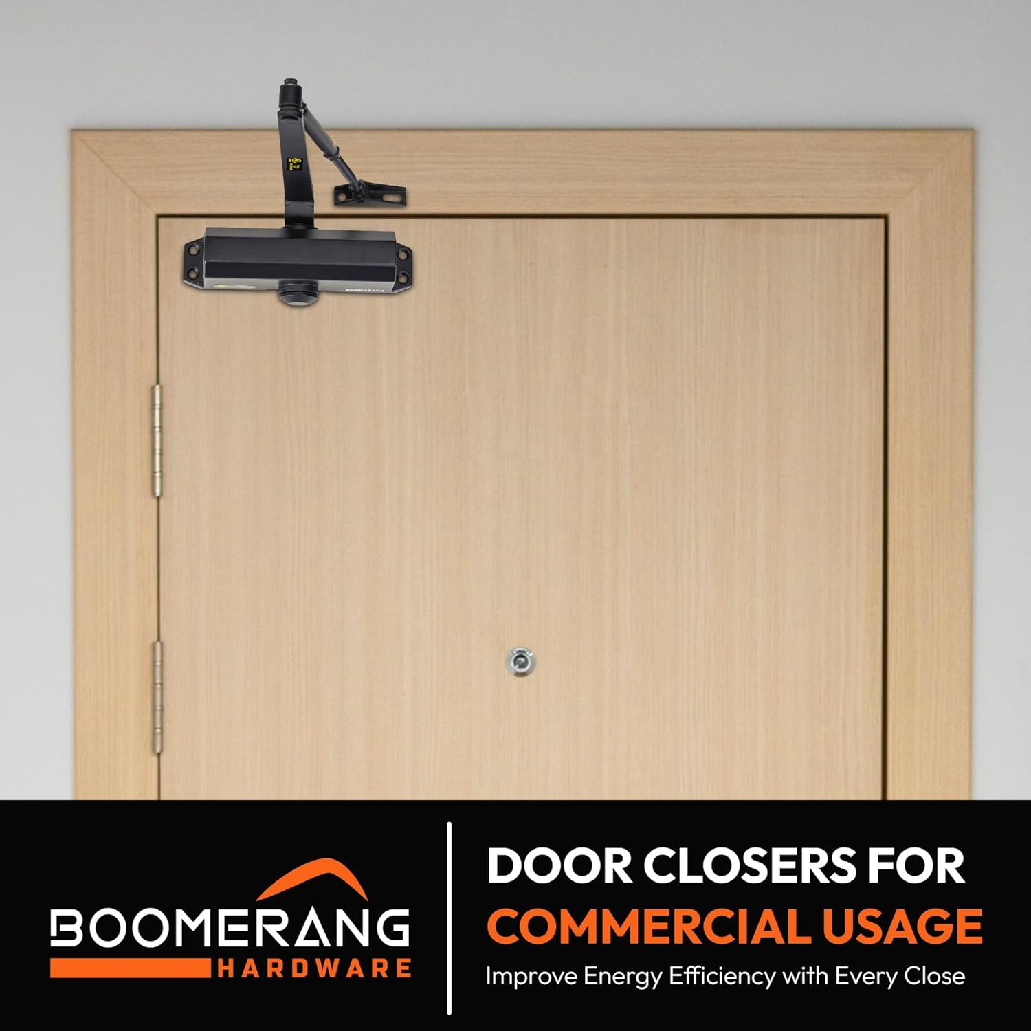 Boomerang Light/Medium Duty Residential & Light Commercial Auto Door Closer -D503 Surface Mounted, Cast Aluminum Closer, Adjustable Closing, Grade 2 & UL 3 Hour Fire Rated, Matte Black (US19)