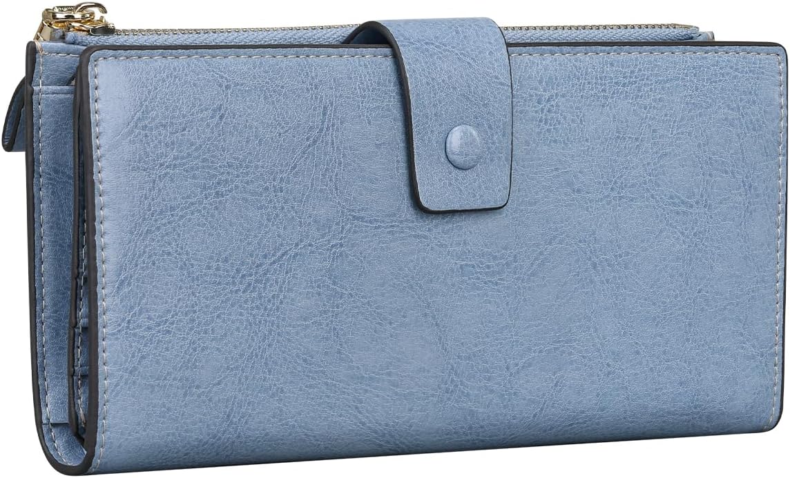 Itslife Womens Wallet RFID Blocking Large Capacity Luxury Wax Genuine Leather Wallets Clutch Wallet Ladies Card holder,Denim Blue image 4