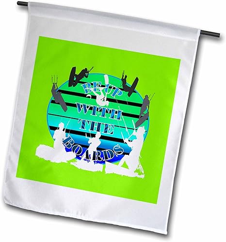 3dRose Be Up With The Boards Kitesurf White Silhouette Blue Text - Flags (fl_355358_1)