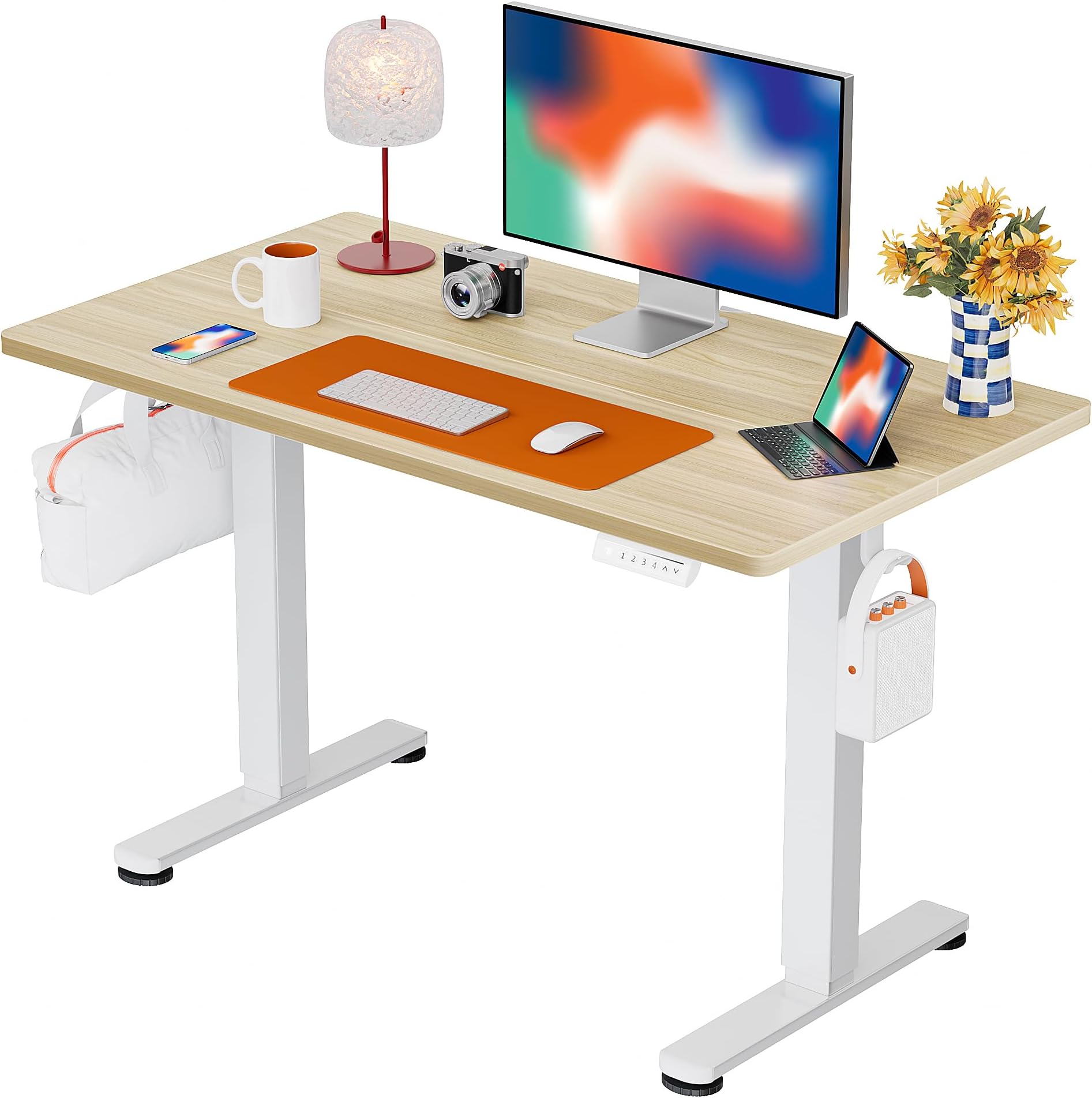 ErGear Electric Standing Desk Height Adjustable 100 x 60cm, Sit Stand Desk with 4 Memory Smart Pannel for Home Office with Splice Board