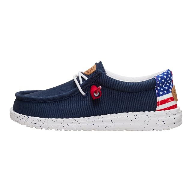 HEYDUDE HEYDUDE Boy's Youth Wally Americana II Slip On Shoe, Navy Blazer/Multi Size 4 | Lightweight Easy On Travel Ready Kids Shoes