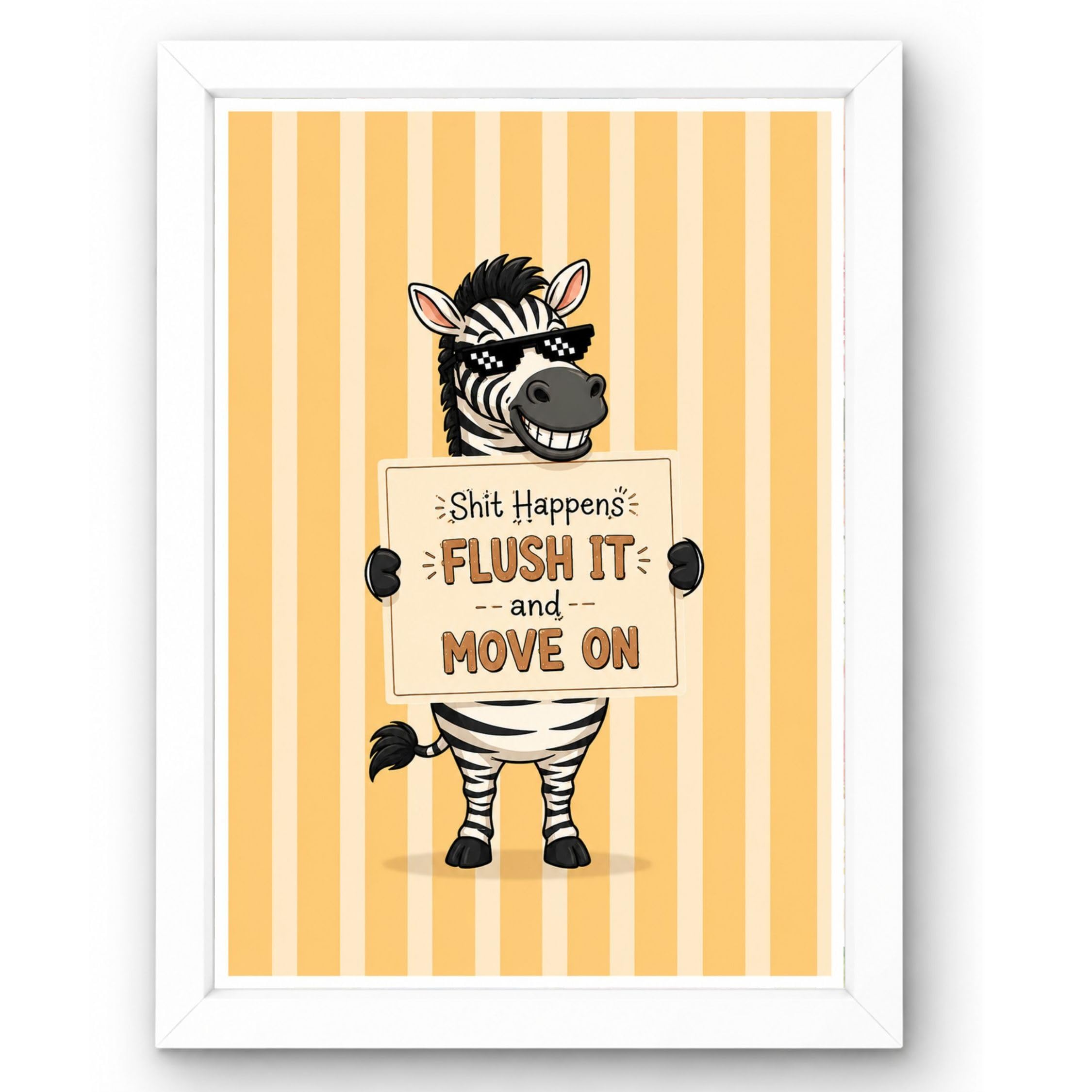 Funny Bathroom Wall Decor Zebra Holding Sign Photo Frame | Shit Happens, Flush It and Move On Motivational Quote | Framed Wall Art for Bathroom, Washroom, Toilet | Home Décor Gift (13.6 x 10.2 Inch)-image-41