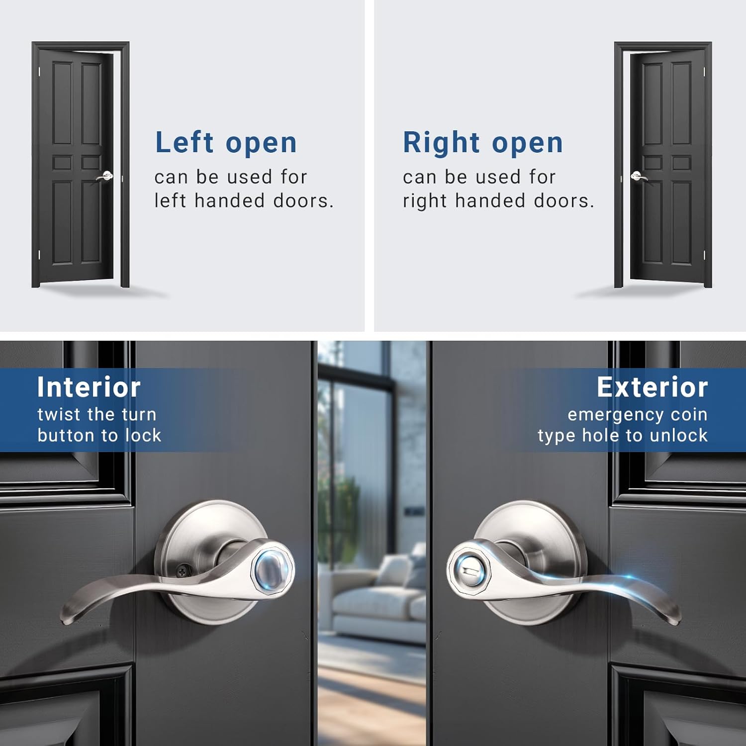 Knobonly 10 Pack Privacy Door Handles and 10Pack Passage Door Levers Interior, Satin Nickel Door Lever