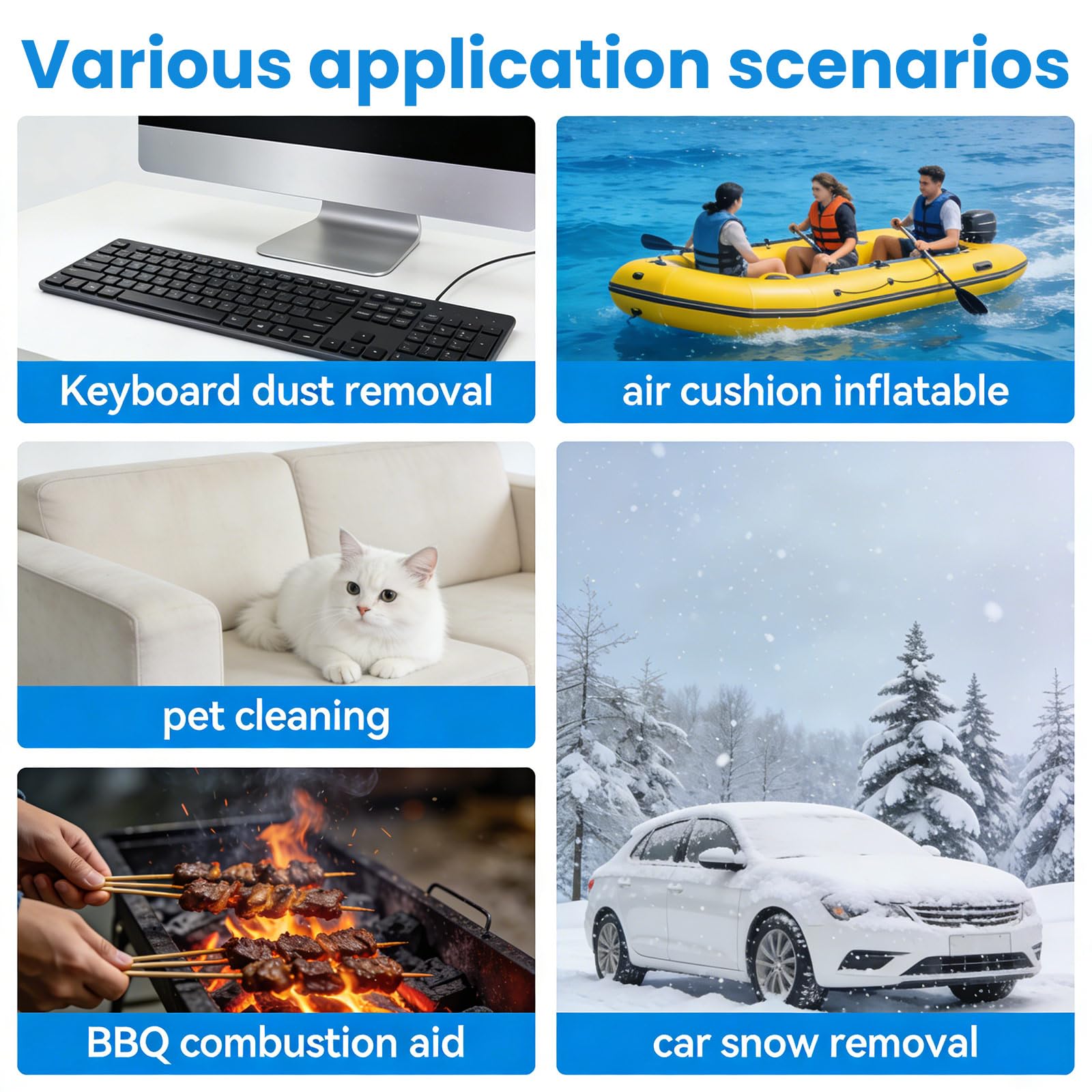 Soplador de nieve, 120 W, 150.000 rpm, quitanieves térmico de alto rendimiento, engranaje sin niveles, ventilador turbo, quitanieves coche, plumero de aire comprimido con batería de 8000 mAh para