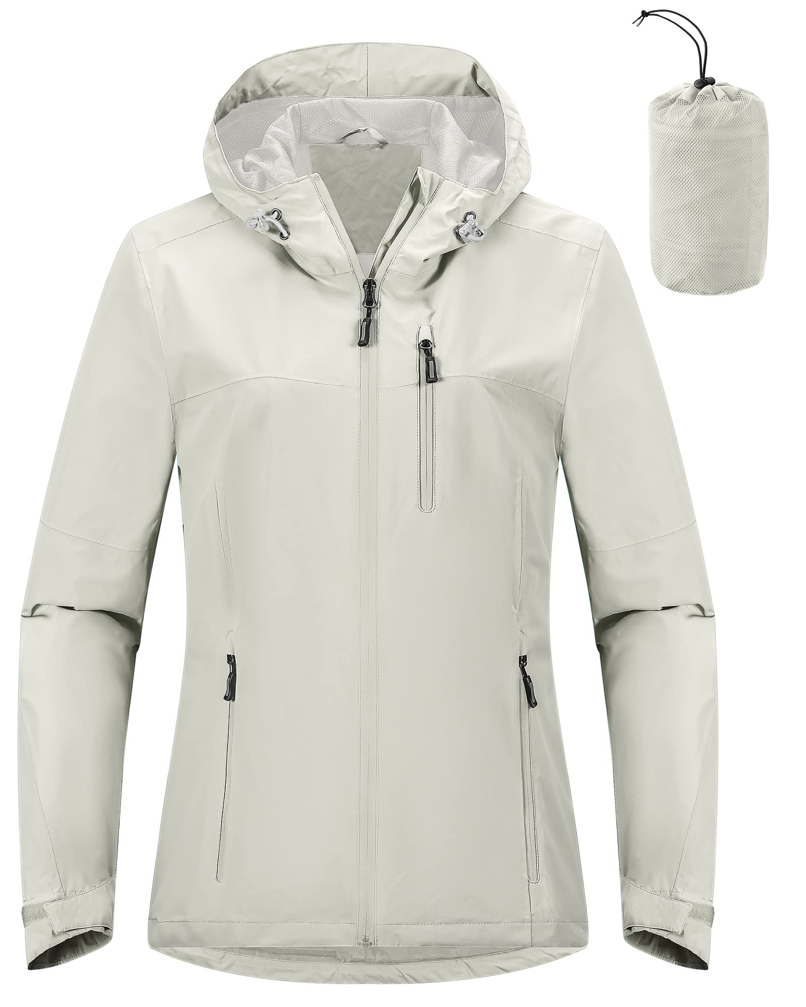Outdoor Ventures Damen Regenjacke 10000MM Wasserdicht Leichte Gefüttert Packbar Sportjacke Funktionsjacke Atmungsaktiv Fahrrad Jacke mit Kapuze