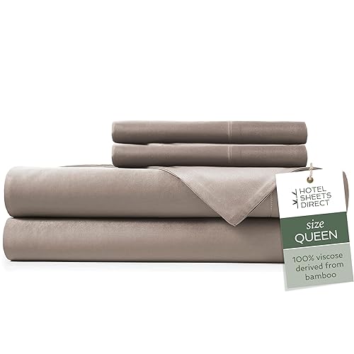 Hotel Sheets Direct 4 Piece Bed Sheet Set Queen Size, 100% Viscose Derived from Bamboo Sheets Set with 2 Pillowcases, Cooling & Breathable Luxury Bedding, Moisture-Wicking & Silky Soft Texture, Sand - Sand - Queen