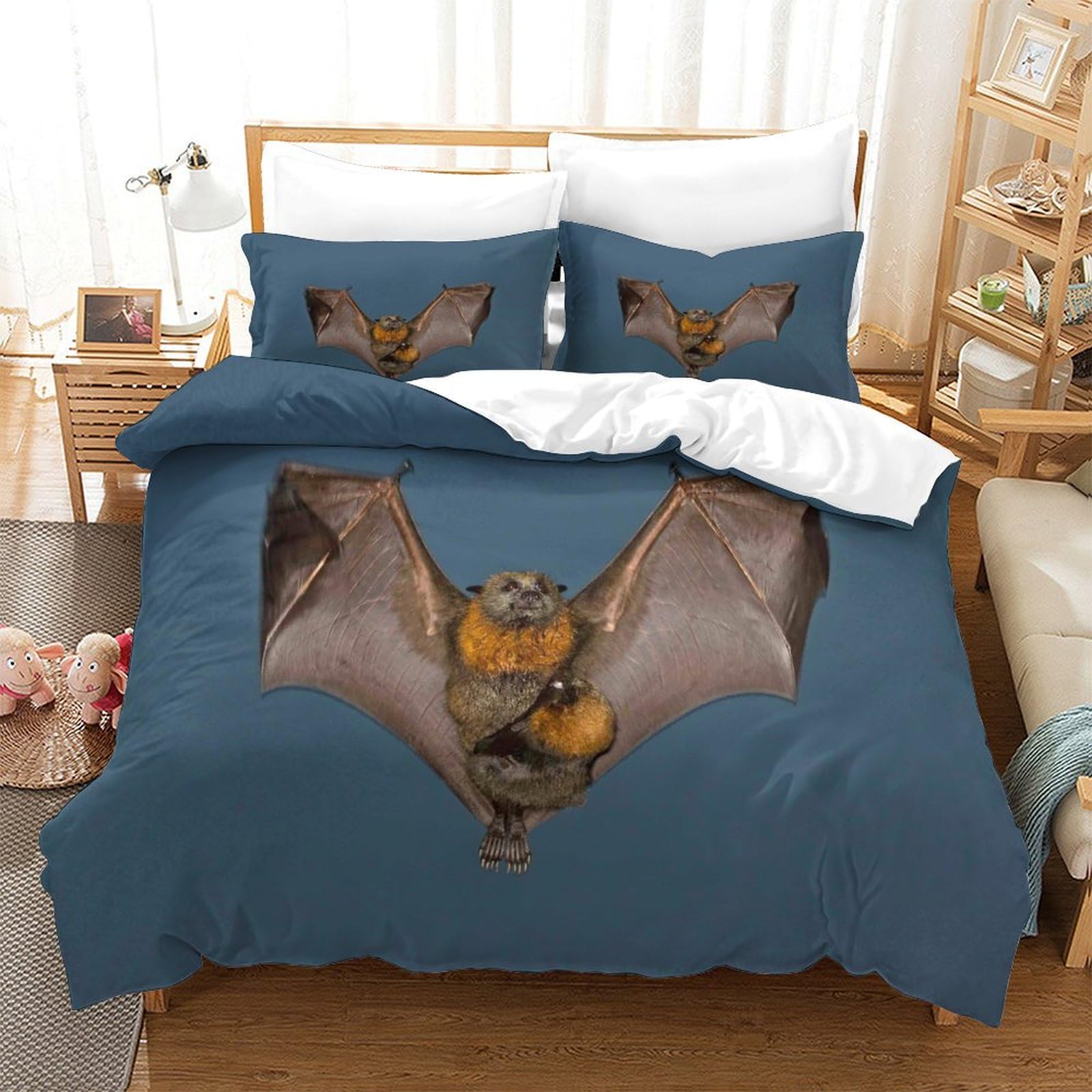 P1S9U7W5Y 3D Printed Bat Motif Duvet Cover Set 3pcs Microfiber Animal Bedding Set Single