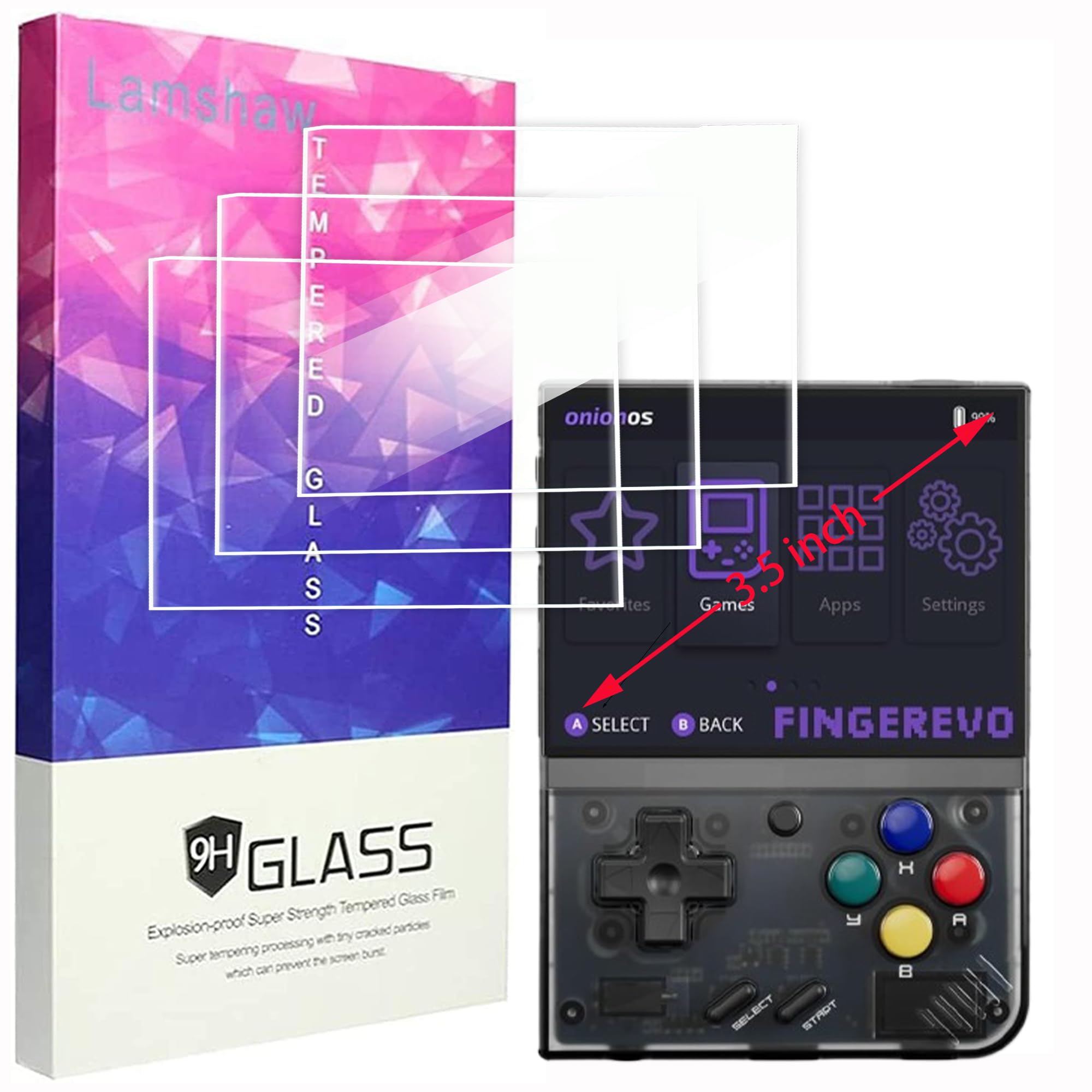 Lamshaw Miyoo Mini Plus Game Screen Protector, 9H Tempered Glass Screen Protector Film Compatible for Miyoo Mini Plus OnionOS Handheld Game Console 3.5-inch (Glass-3Pack)