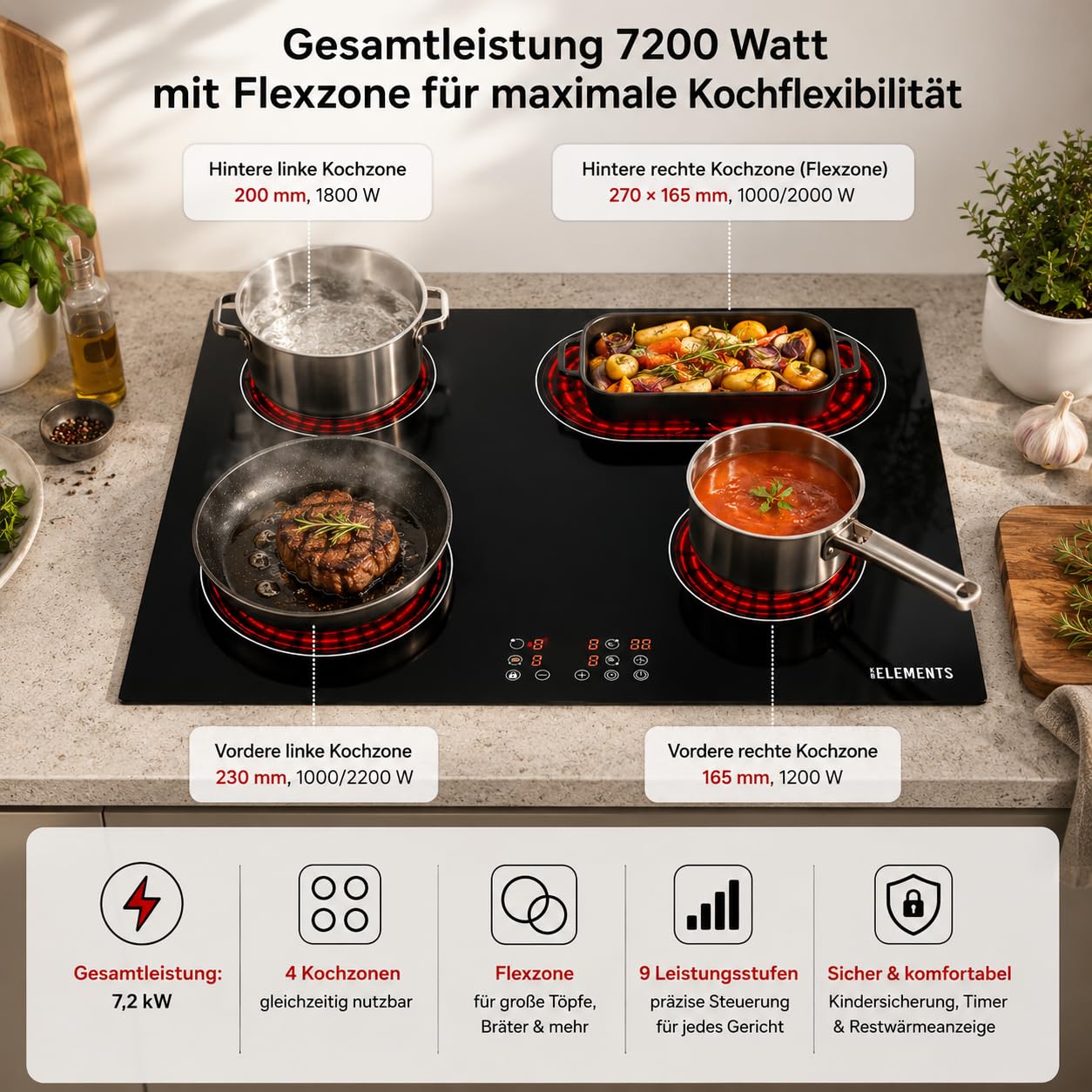 Autarkes - Juego de cocina (60 cm, horno empotrado con Air Fry & Steam Clean, vitrocerámica de 59 cm con zona flexible, zona de cocción de doble anillo, temporizador, seguridad infantil, 9 niveles de