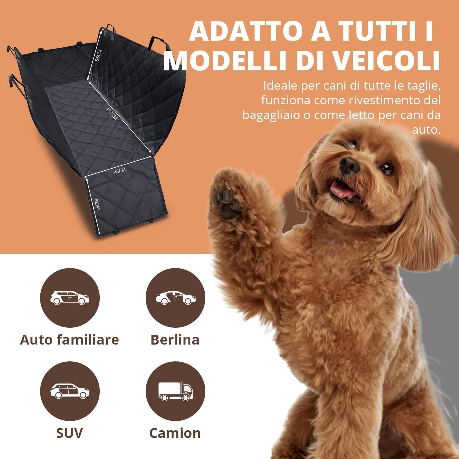Coprisedile Auto per Cani 100% Impermeabile, Antigraffiato e Antiscivolo, Trasportino Auto incl. Guinzagli
