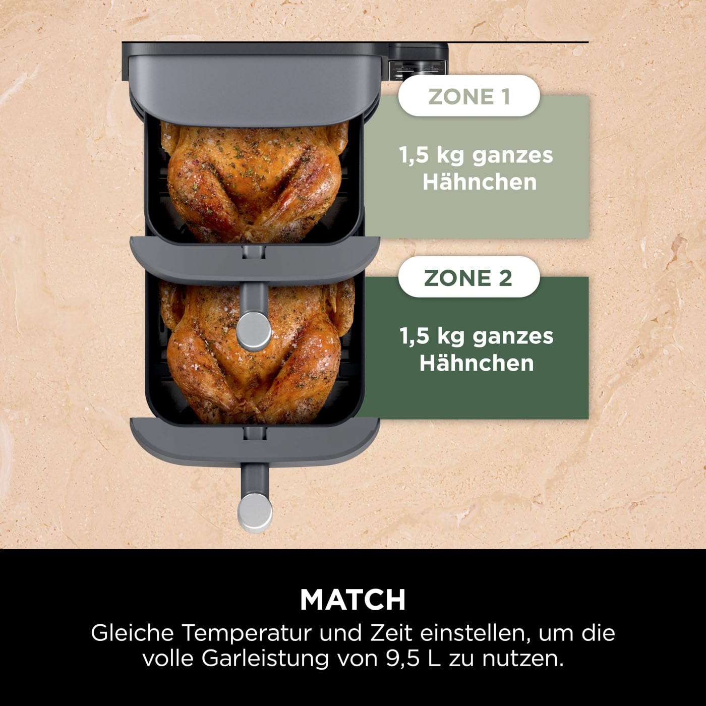 NINJA Double Stack XL Friteuse sans huile, friteuse verticale à 2 tiroirs, 4 niveaux cuisson, 2 tiroirs et 2 grilles, design compact, capacité de 9,5L, 6 fonctions de cuisson, 8 portions, gris SL400EU