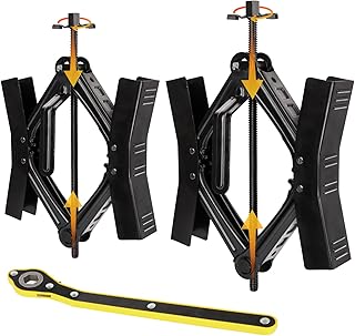 Wheel Chock Stabilizer Built in Ratchet 2 Sets, Heavy Duty Truck RV Tire Scissor Lock X Chock, Camper Accessories for Travel Trailers Tire Chalks