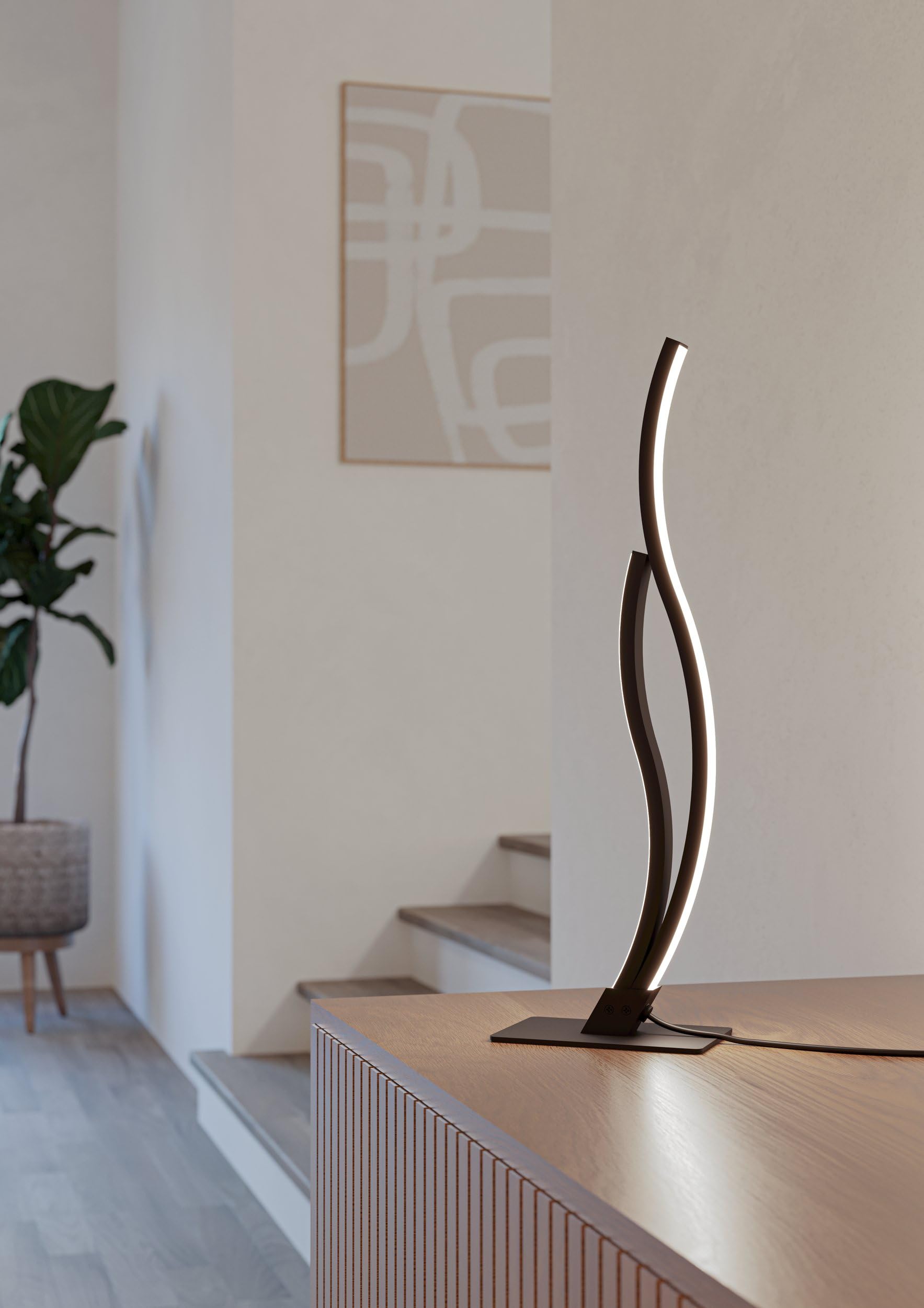 Eglo Grisolia Lámpara LED para mesita de noche, curvada, decoración | de habitación, dormitorio, salón, lámpara de metal y plástico en negro, blanco neutro, 45,5 cm