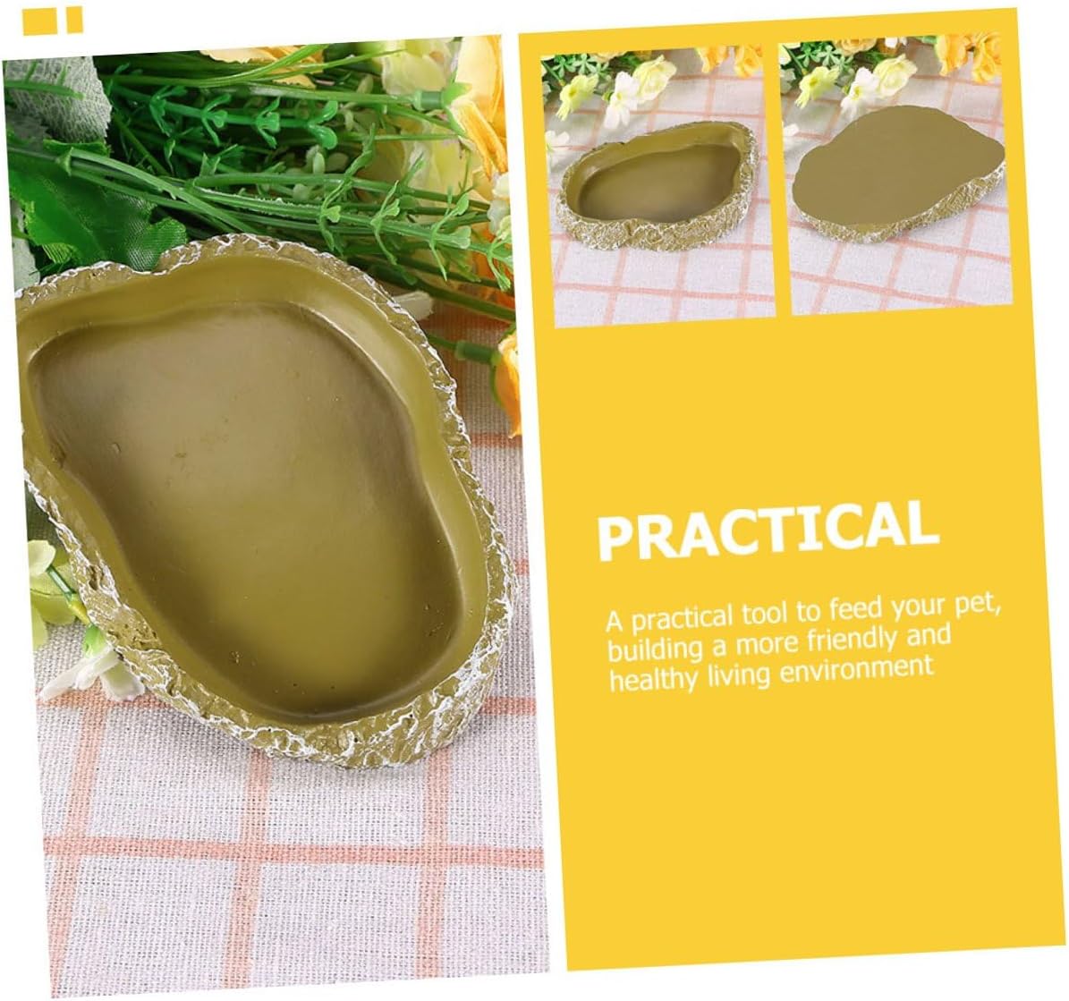 Alasum 3pcs Reptile Food and Water Basins Resin Bark Style Turtle and Lizard Feeding Bowls for Terrarium Use