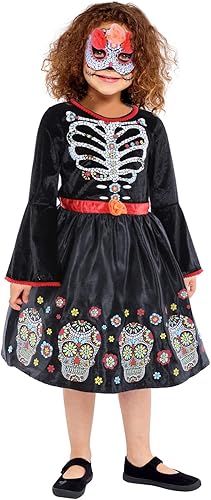 Lingway Toys Disfraz del Día de los Muertos para niñas, ideal para el Día de los Muertos