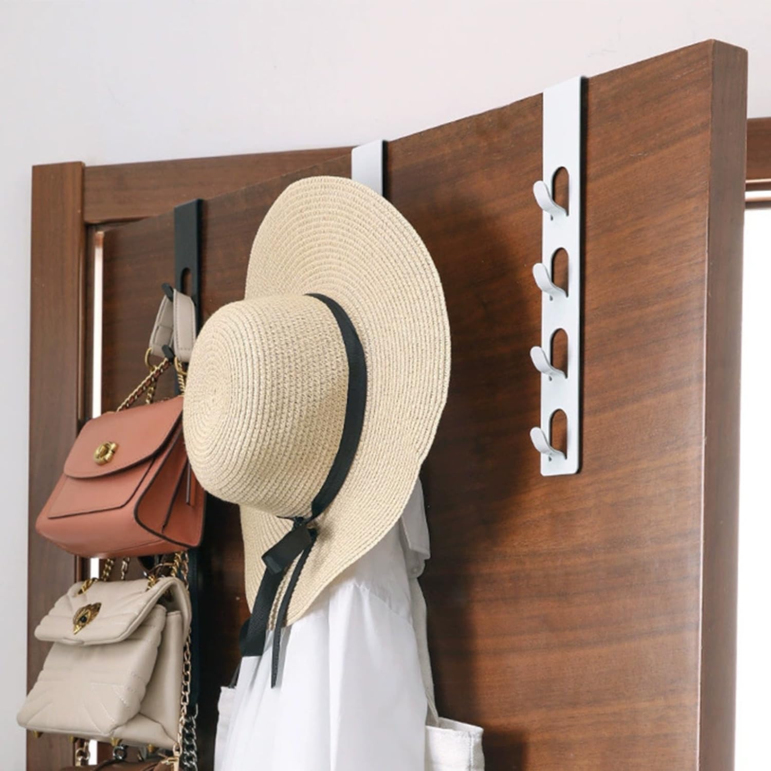 LongChou 4 Packs Metal Over The Door Hooks, Multifunctional Vertical 4-Layer Hanger: Suitable for Keys, Towels, Hats, Bags or Coats Sturdy Clothes Hangers, White