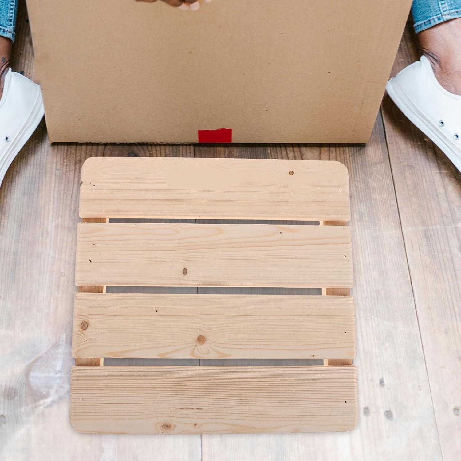 2Pcs Wood Shower Floor Mat, 30cm/12 Non-Slip Slatted Bath Mat for Sauna, Non-Slip Wooden Platform for Spa, Sauna, Pool, Hot Tub Light Brown