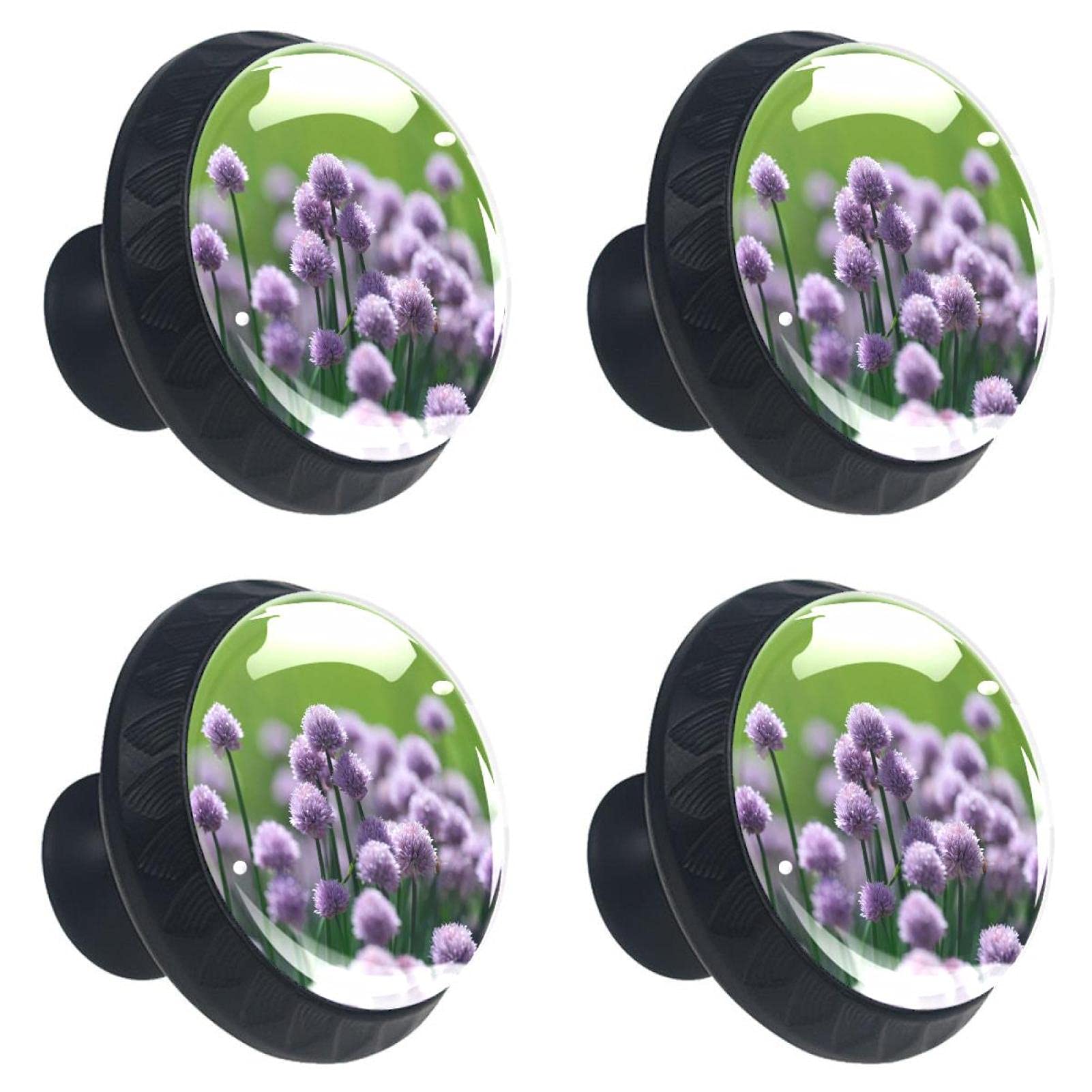Boutons de tiroir en verre fleur violette lot de 4 poignées multicolores pour cuisine