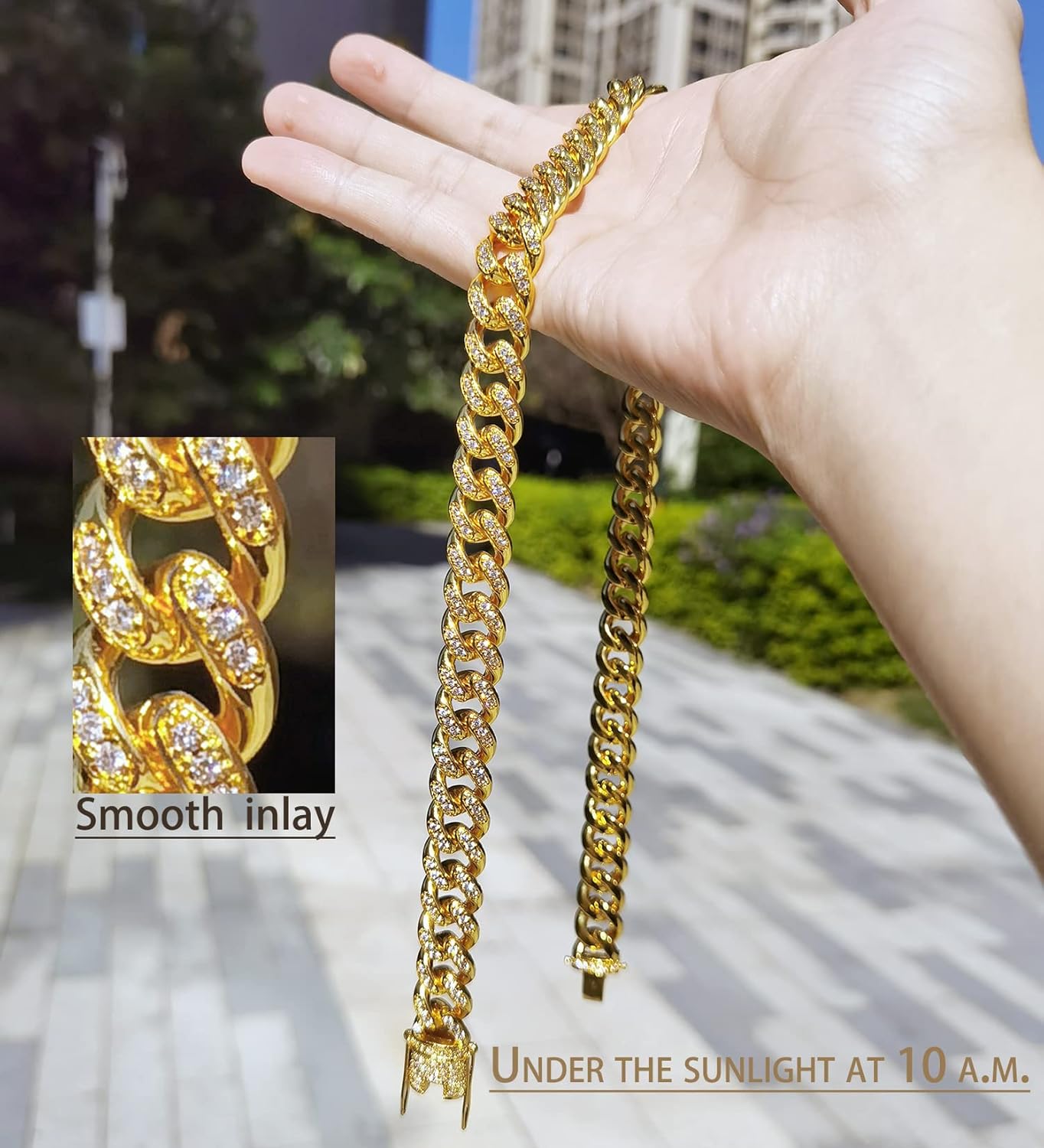 Jxlepe Mens Miami Cuban Link Chain 18K Gold 14mm Stainless Steel&Brass Curb Bracelet/Necklace Toughguy Hiphop Rapper Cubia Zirconia Inlaid Full Diamonds Chain Gift for him