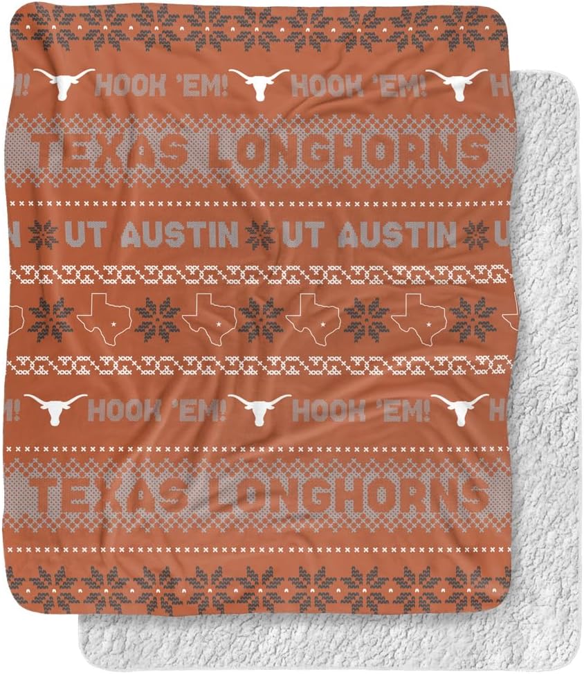 University of Texas Blanket, 50"x60" Ugly Sweater Silky Touch Sherpa Back Super Soft Throw Blanket