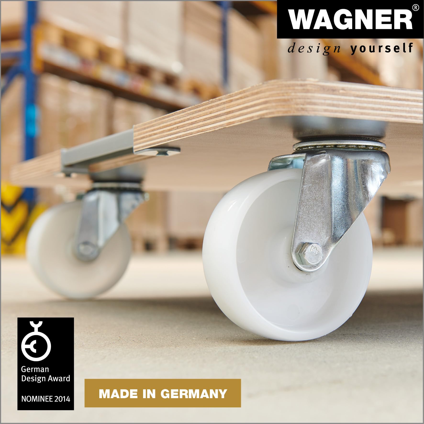 Wagner Chariot à roulettes MM 1379 I 80 x 60 x 13,5 cm - Charge 400 kg - pour conteneurs empilables lourdement chargés I sécurisation de la Charge I Surface antidérapante I certifié FSC® - 20137901