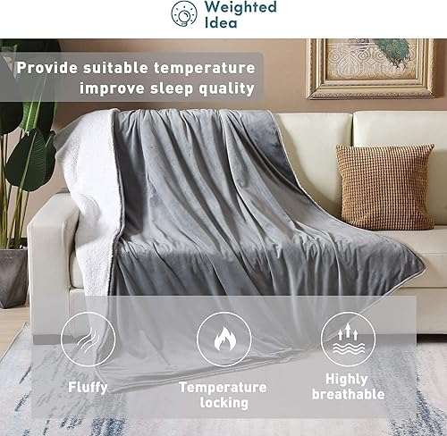 Miniatura 3 de Viki Manta con peso tamaño Queen para adultos, 60 x 80 pulgadas, 15 libras, manta pesada desmontable, acogedora y esponjosa, manta de forro polar