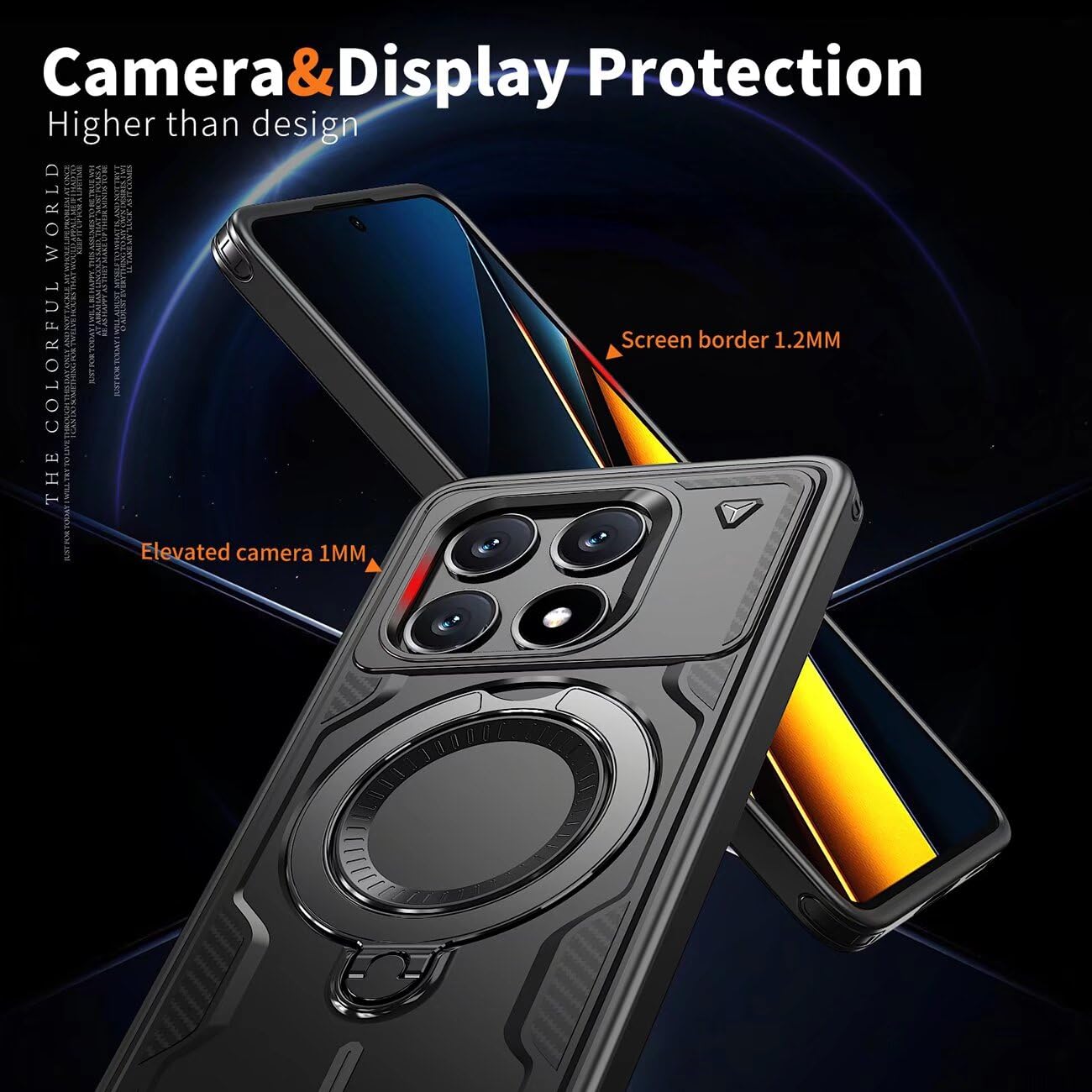Etui na Xiaomi Poco X6 Pro 5G ze szkłem hartowanym*2, etui ochronne na smartfona z obrotowym pierścieniem - Odporny na wstrząsy czarny zderzak