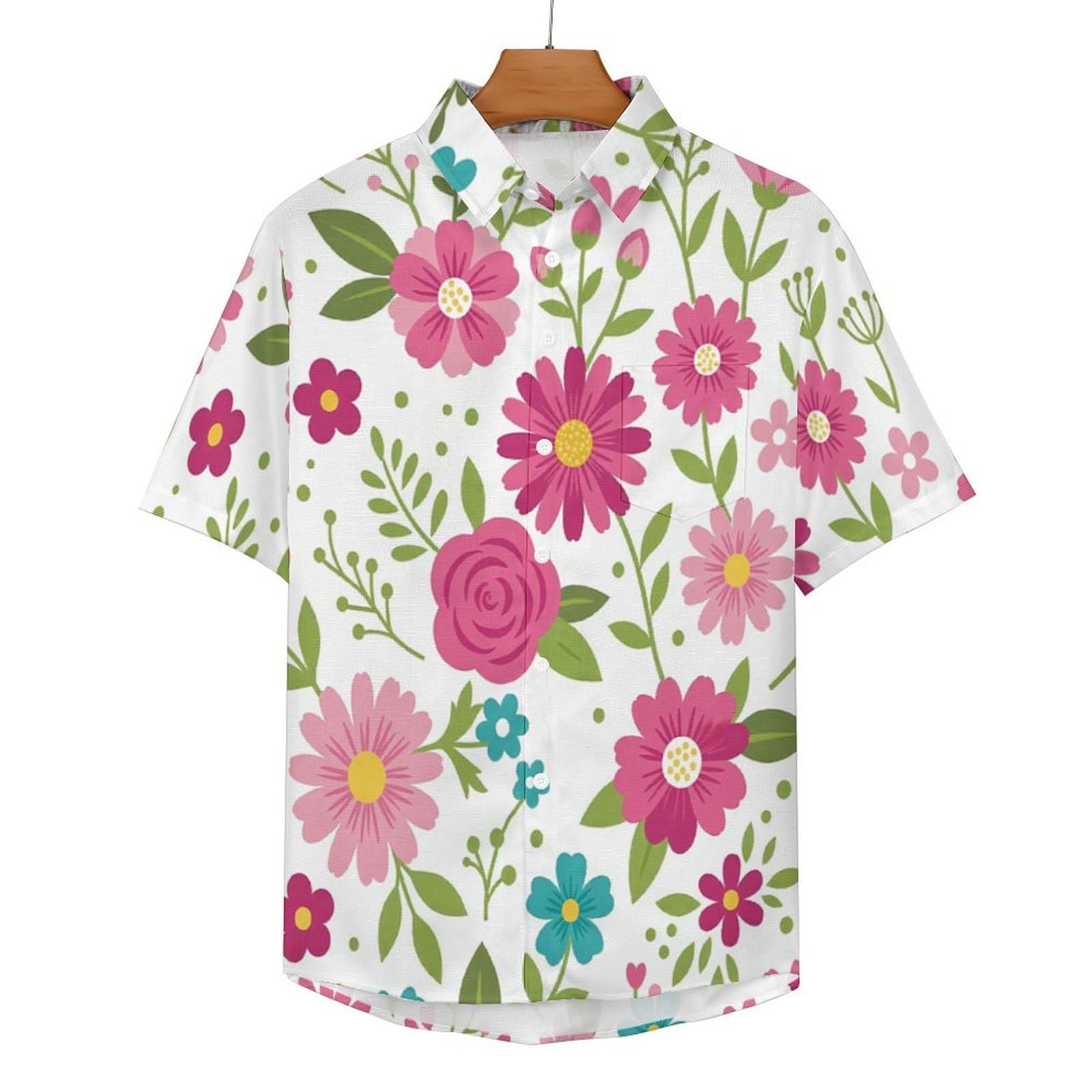 Camicia Casual da Uomo, Piccoli Fiori Carini Stampa Maglietta Estiva a Maniche Corte Stile Disegni Classici Fatti A Mano Casual Button Down Hawaiani Camicie Risvolto Spiaggia Top