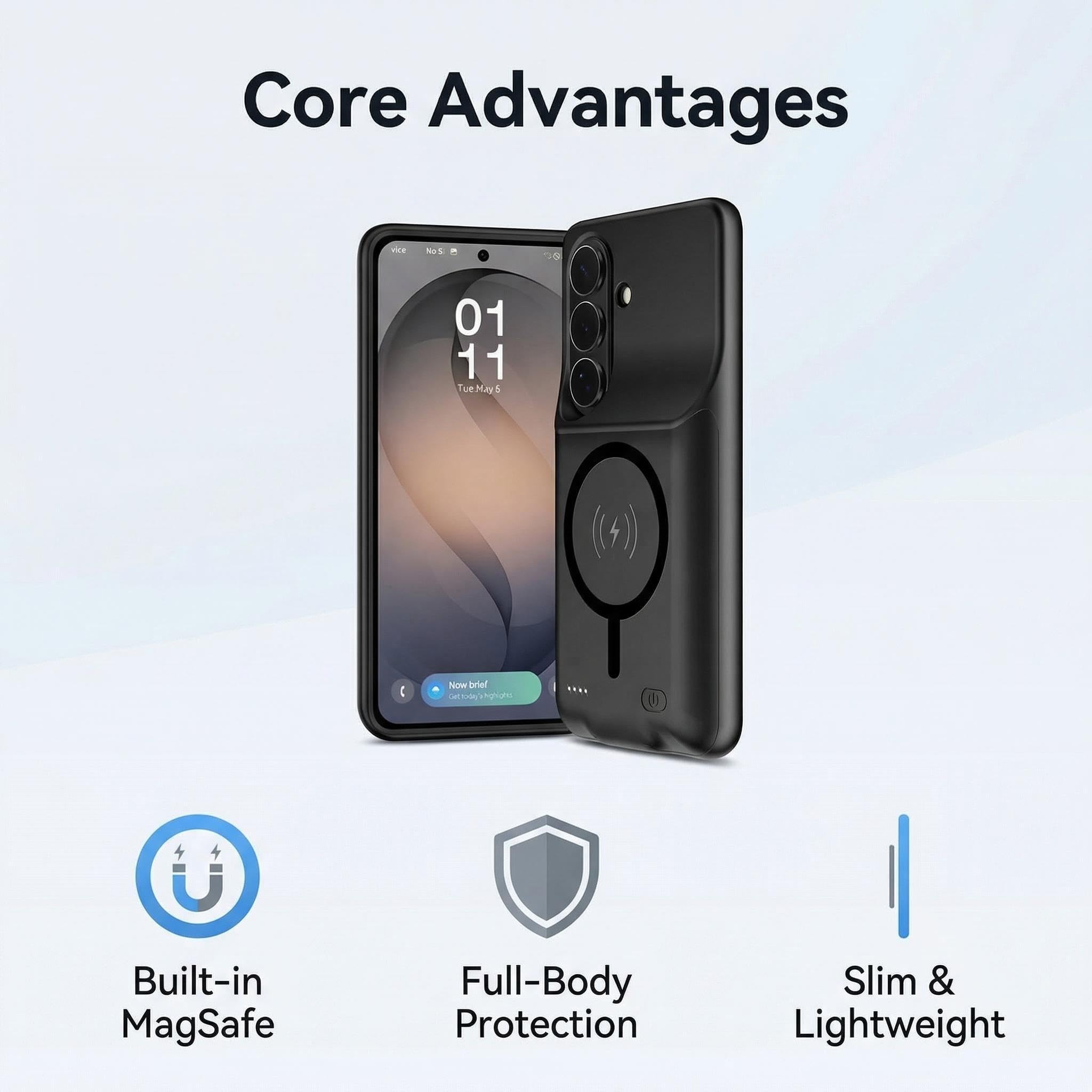 Cover a batteria per Samsung Galaxy S26 Ultra, 10000 mAh, magnetica, compatibile con ricarica wireless, custodia di protezione per caricabatterie di emergenza estesa, nero (Galaxy S26)