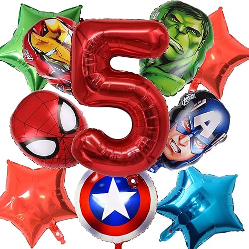 10 globos de héroe de 5 años para decoración de fiesta temática