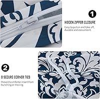 Vista 5 de PERHOM Funda de edredón azul Queen – Funda de edredón de damasco de cachemira tamaño Queen, juego de funda de edredón de 3 piezas, 100% algodón