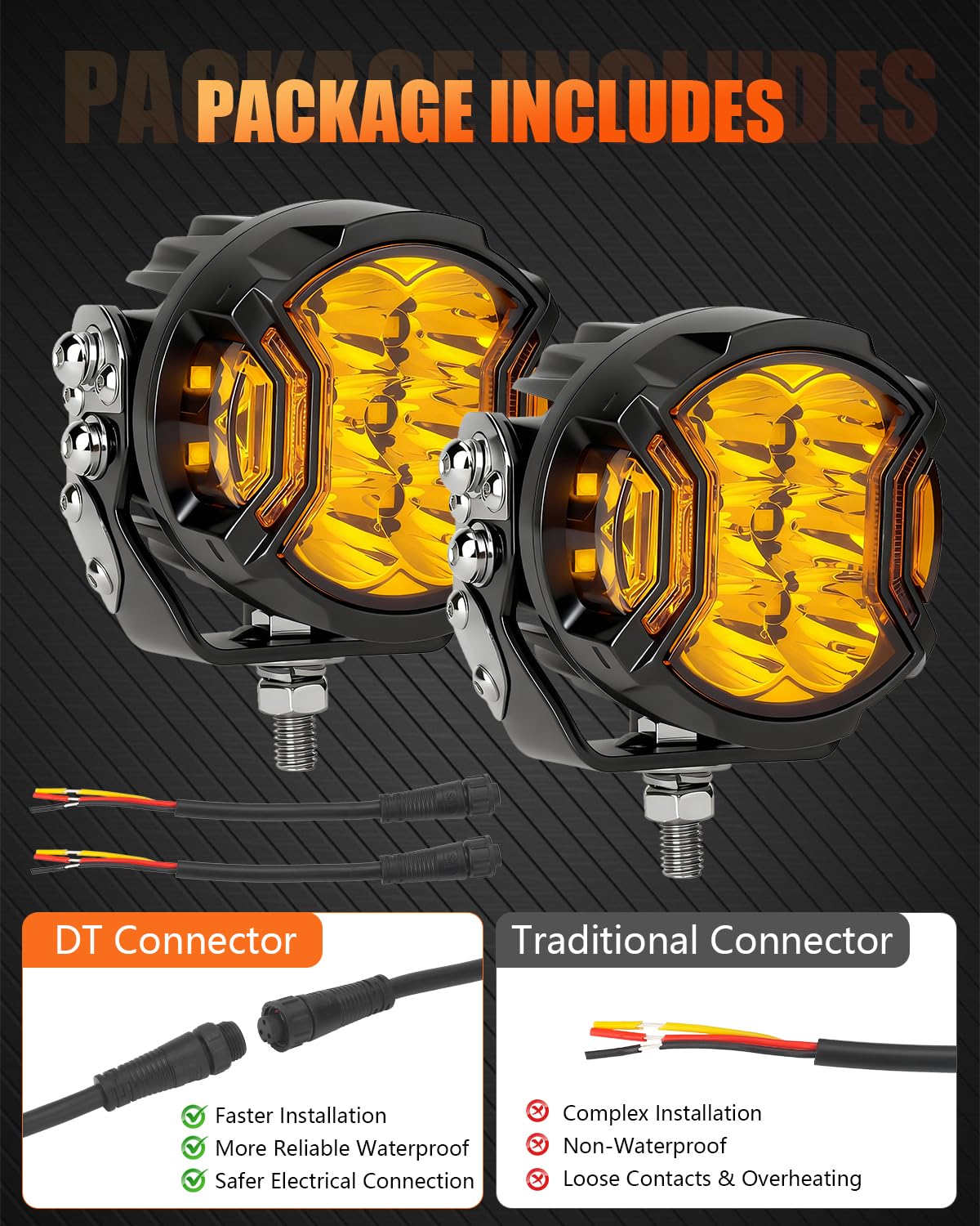 Chelhead 3 Zoll LED Arbeitsscheinwerfer gelb mit DRL,IP68 Wasserdicht | 108W LED Spotlicht mit gelbem DRL, IP68 geschützt und geeignet für 12V-24V LKW, Pickup, SUV und Offroad-Fahrzeuge