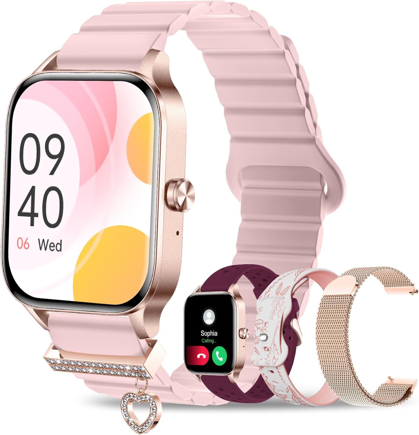 Iaret Smart Watch for Women, 4 Bands 1.85" DIY Dial Smartwatch with Bluetooth Call, Fitness Tracker with 100 Sports Modes Heart Rate Sleep Monitor Pedometer Compatible with iPhone & Android