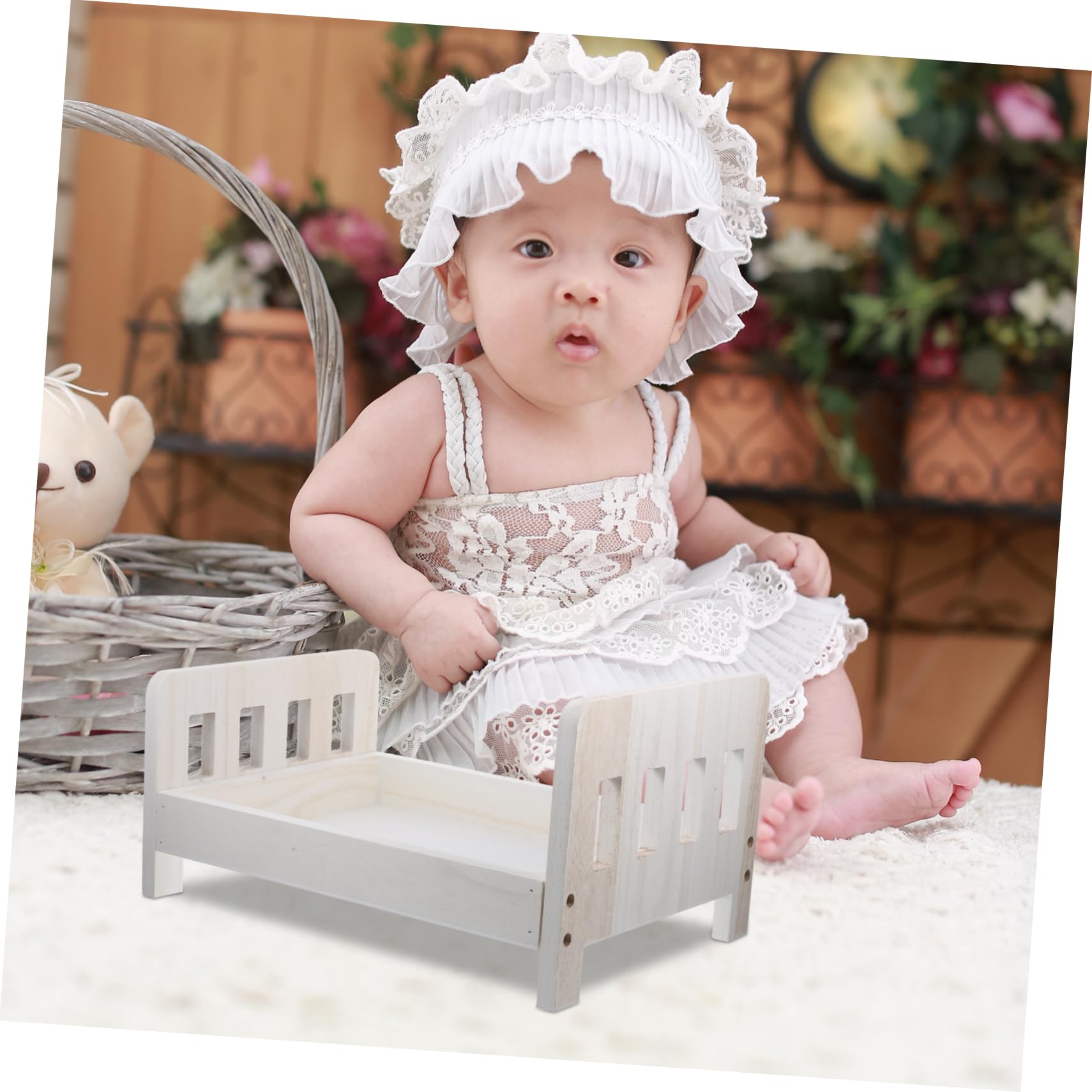 Accessoires de Photographie Décoratifs pour Bébé -né en Bois Blanc, Lit Miniature Sûr et Unique pour Séances Photo Adorables