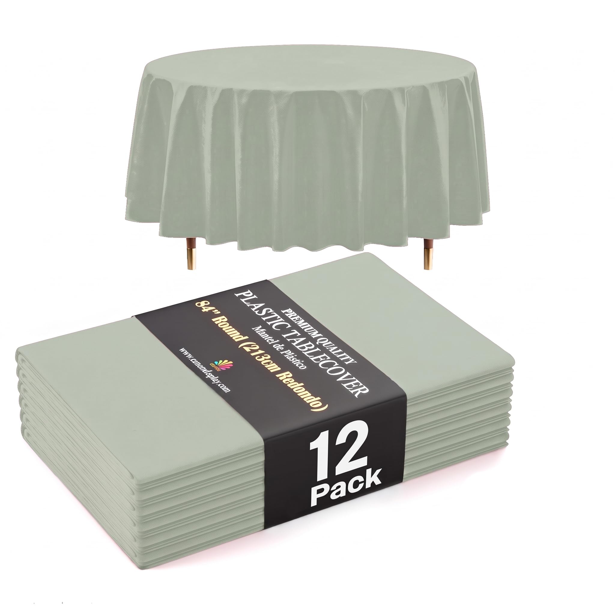 Exquisite 66% Thicker Premium Sage Round Tablecloth 0.5 Mil 12 Pack Plastic Table Cloth Disposable 84 Inch Round Plastic Tablecloth Won't Tear Easily Like Cheap Thin Brands