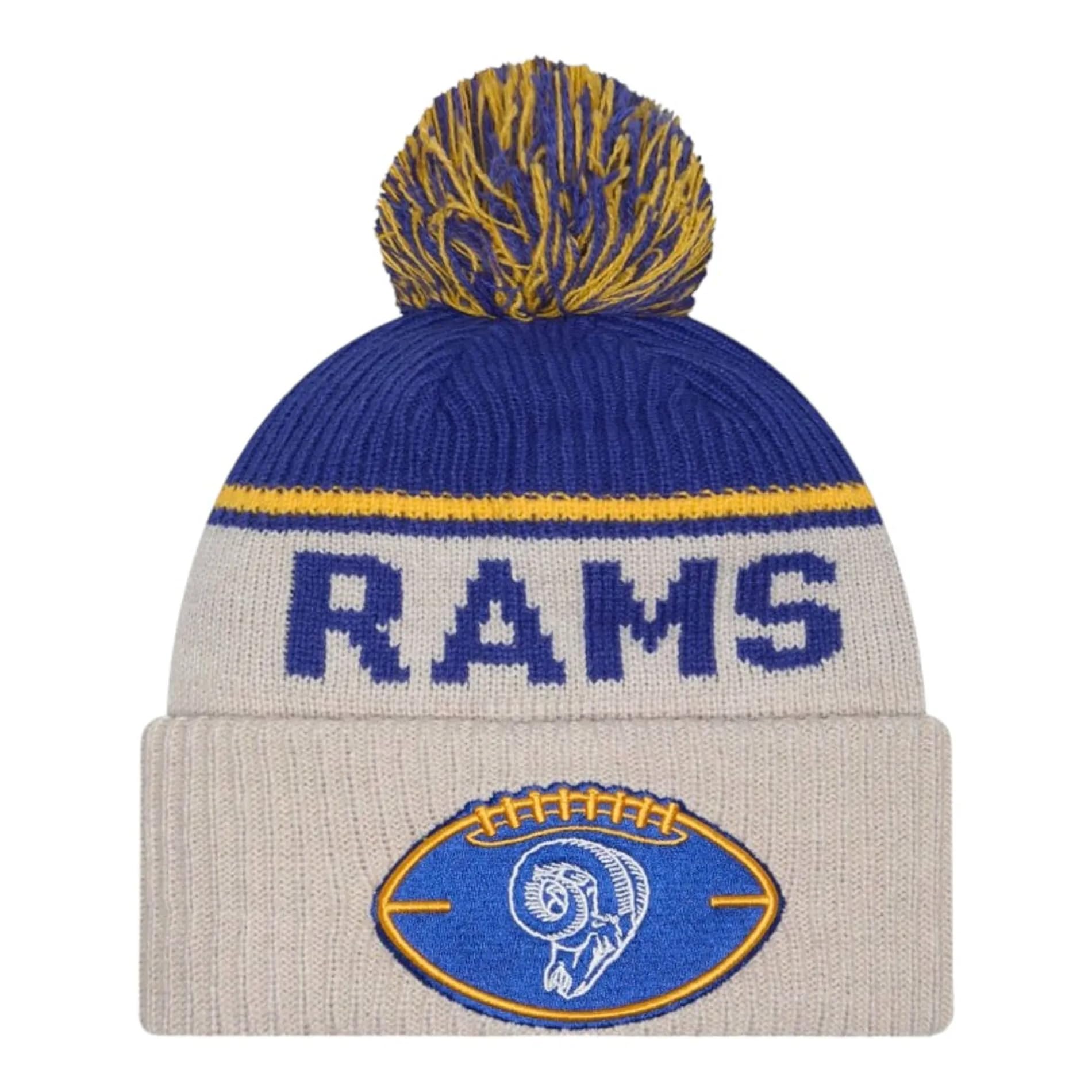 New Era Unisex-Adult NFL Team Color Cream Official Sideline Historic Cuffed Knit Pom Beanie Cold Weather Knit Hat (Los Angeles Rams - Blue)