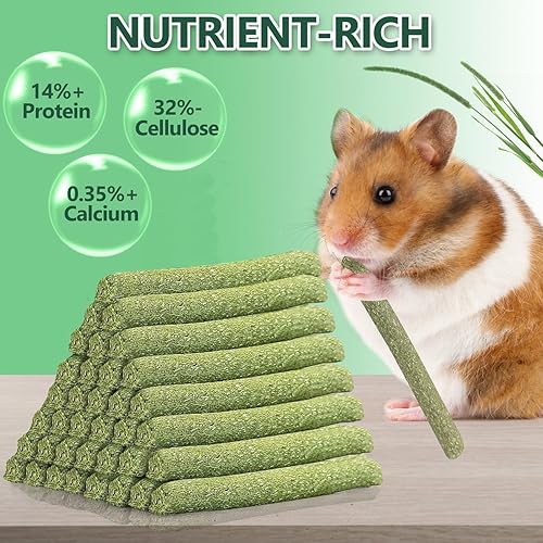 Miniatura 5 de YIXUND Timothy - Palitos de heno para conejos, 40 unidades, juguetes masticables de conejo, juguetes de hámster, dientes molares, naturales, hechos