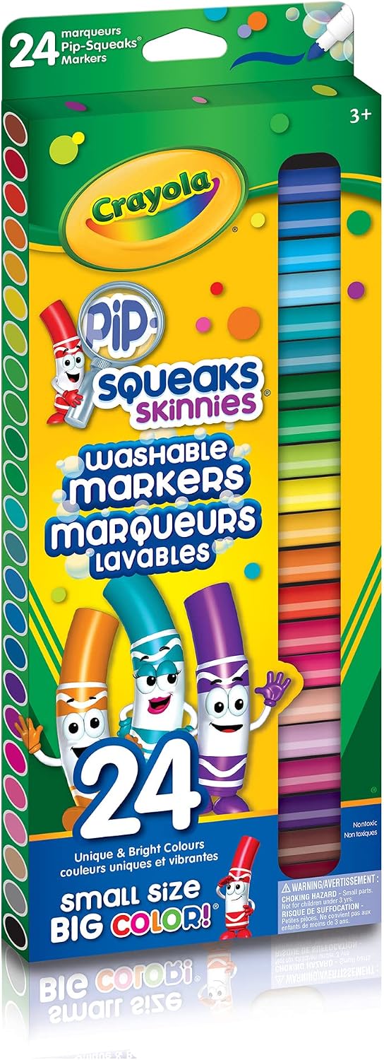 Crayola 58-4324 24 Pip-Squeaks Skinnies Fine Line Washable Markers, School and Craft Supplies, Gift for Boys and Girls, Kids, Ages 3,4, 5, 6 and Up, Holiday Toys, Stocking , Arts and Crafts, Gifting