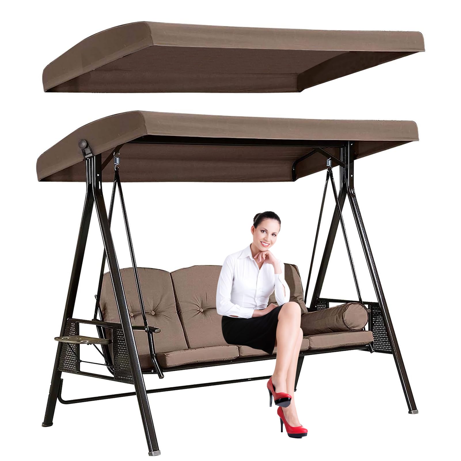 Ersatzdach für Hollywoodschaukel,Ersatzdach Gartenschaukel 2 3-Sitzer,Wasserdicht und UV-Schutz Hollywoodschaukel Ersatz-Bezug Ersatzbezug Sonnendach(Size:3 Seater:198×125cm/79×49in)