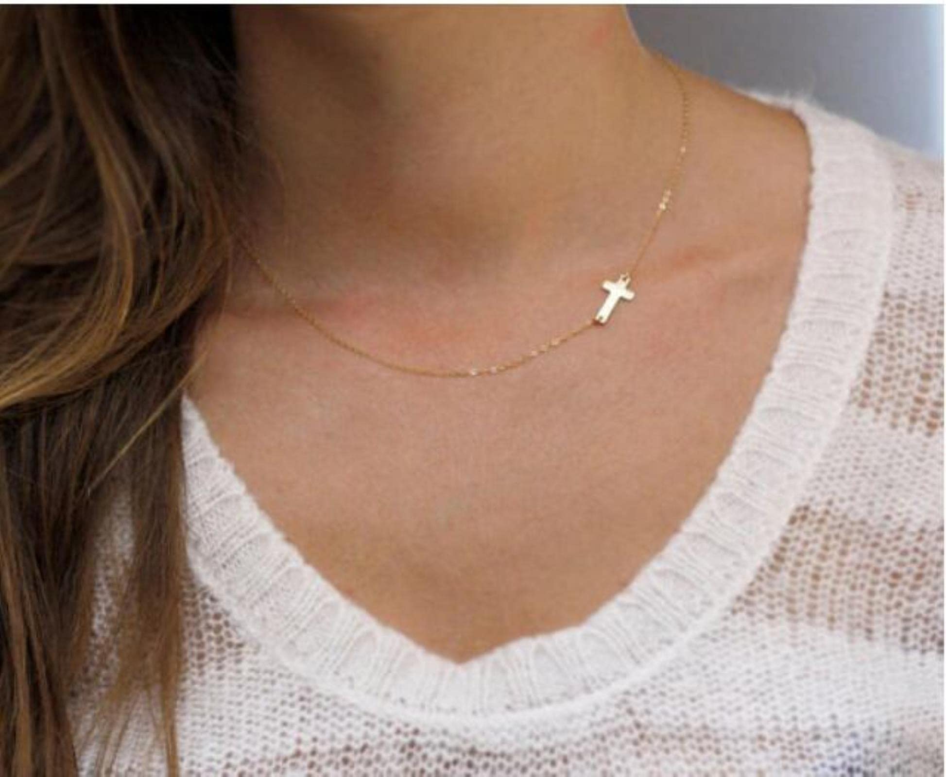 Collana croce con ciondolo piccolo, placcato oro 18 carati | Croce cattolica e cristiana - Italia