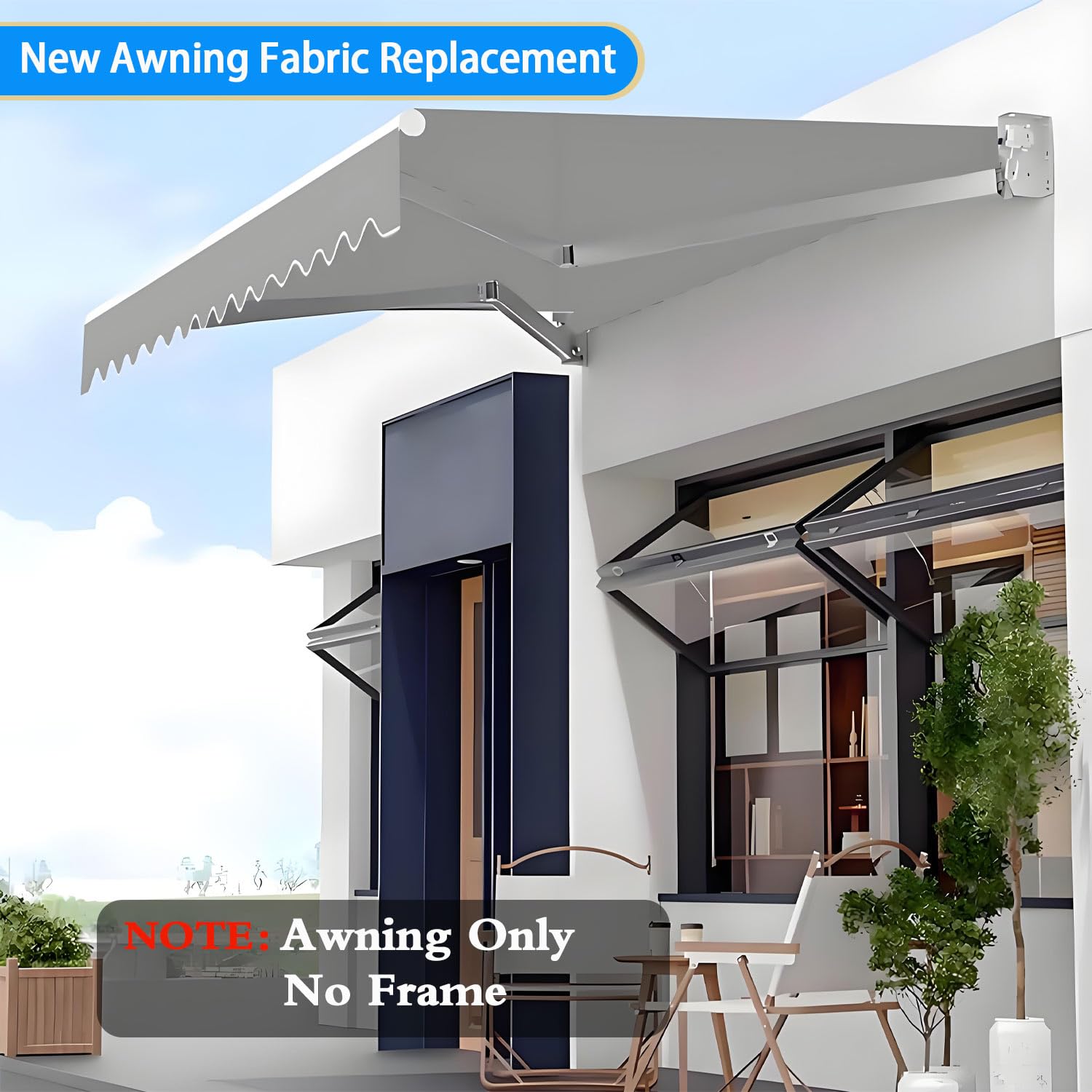 Tessuto Sostitutivo per Tenda da Giardino Retrattile per 2 M 3 M 3,5 M 4 M (Senza Telaio), Copertura per Parasole in Tela Poliestere 300G con Mantovana Anteriore(Size:4x3m,Color:Grigio Chiaro)