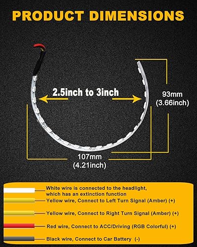 Miniatura 3 de Demon Eye Devil AngelEyes RGB Halo Anillos para coche motocicleta 2.5/2.8/3.0 pulgadas, lentes de proyector luz decorativa DRL luz intermitente de