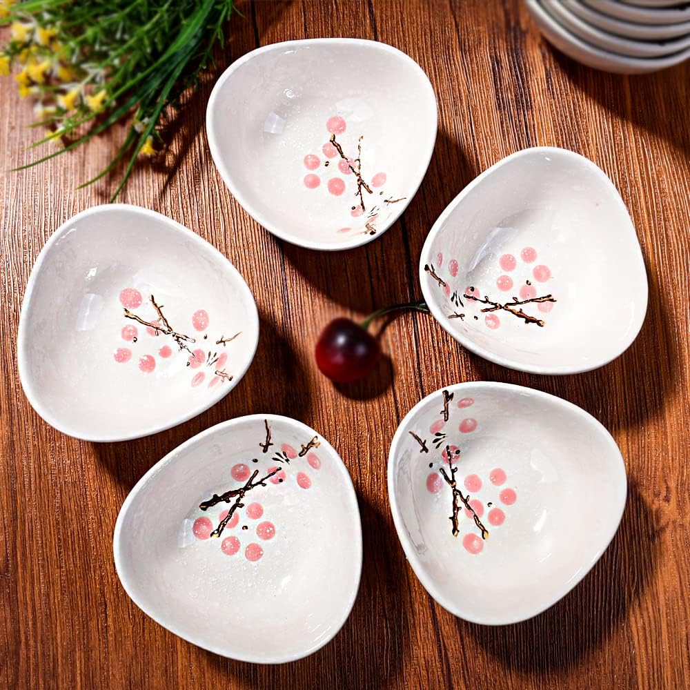 Dipping Sauce Bowls Set of 5 Japanese Soy Side Dishes, Asian Small Dipping Bowls Cups for Soy Sushi (Red)