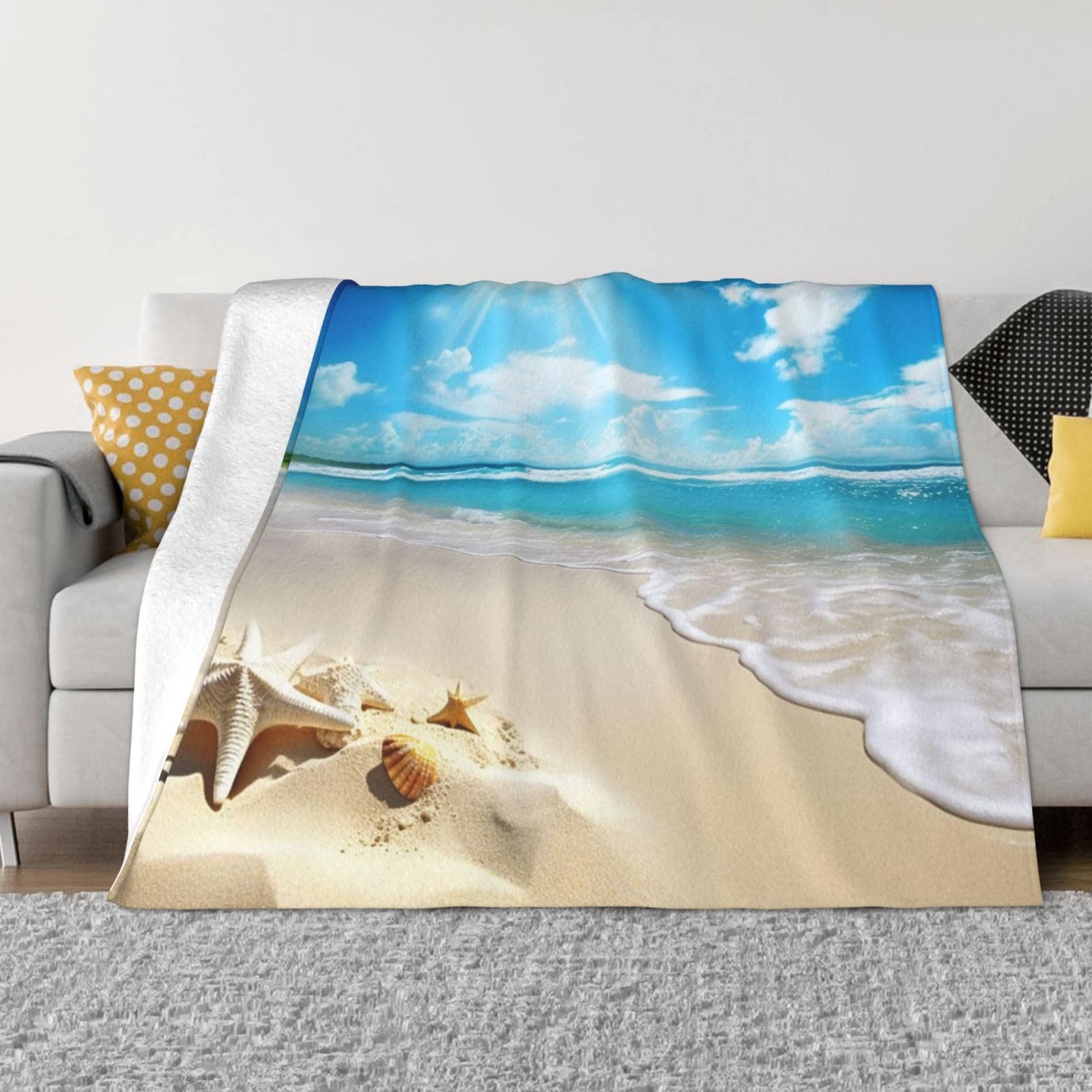 Couverture polaire flanelle légère 152 x 127 cm jeté de lit imprimé design plage d'été